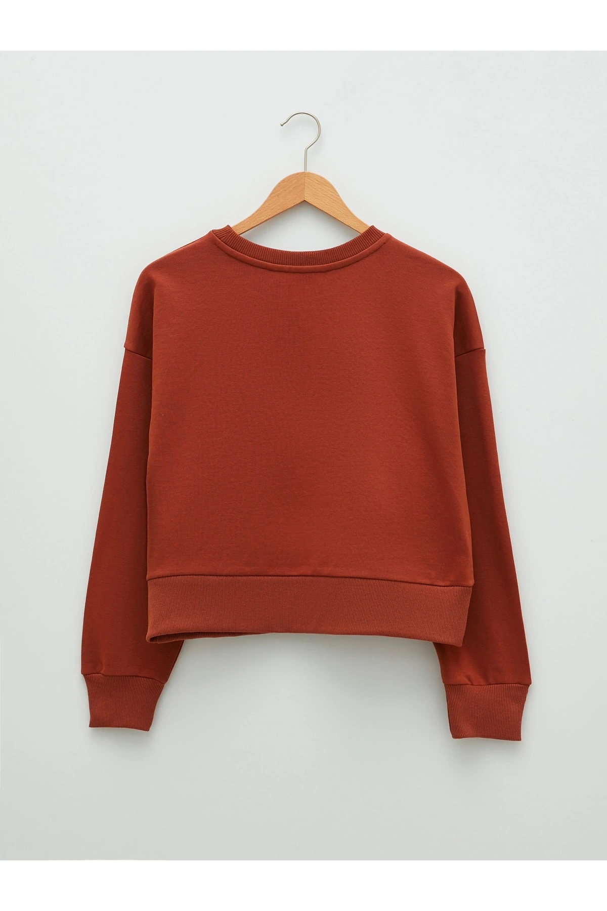 Bisiklet Yaka Düz Uzun Kollu Kadın Sweatshirt