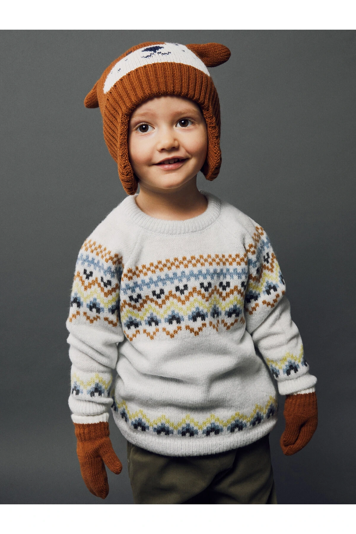 Bisiklet Yaka Uzun Kollu Desenli Erkek Bebek Triko Kazak