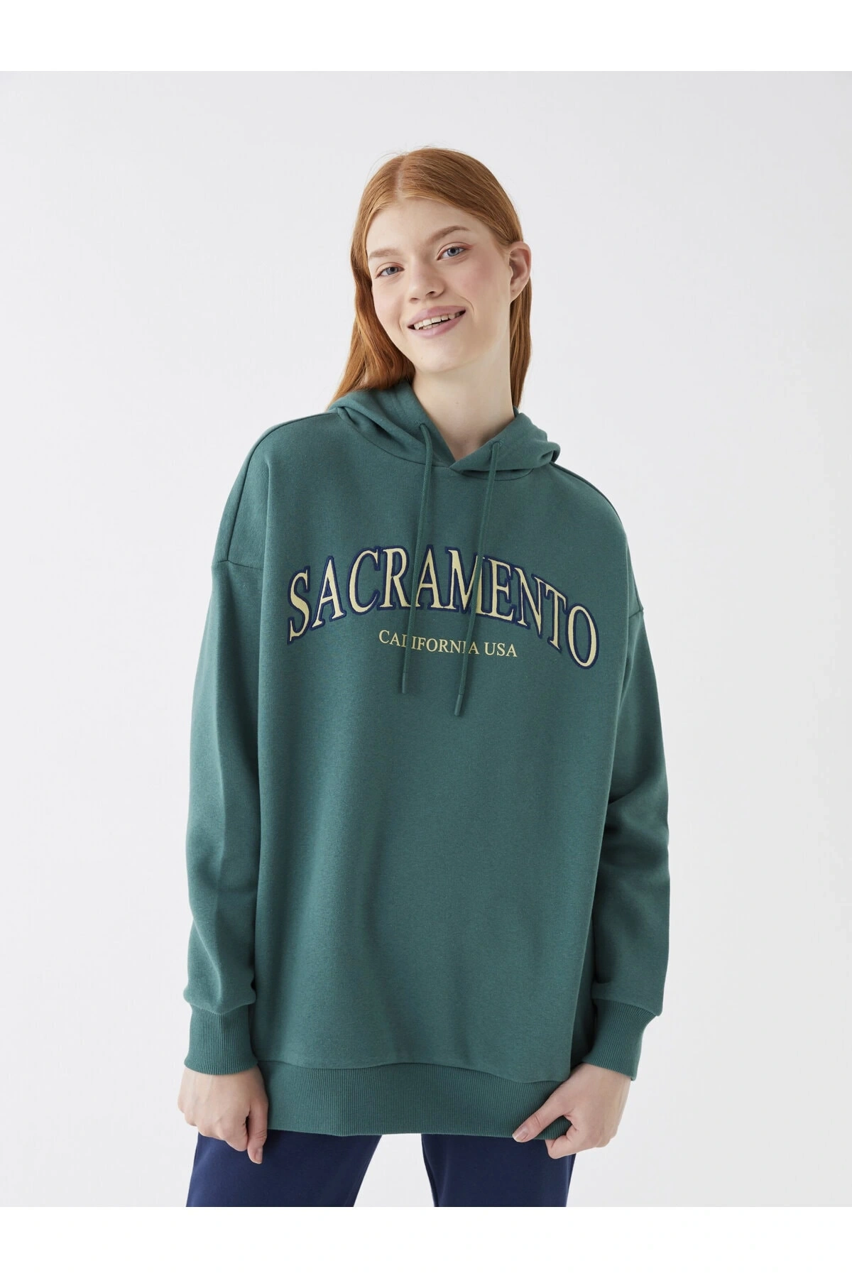 Baskılı Uzun Kollu Oversize Kadın Hoodie