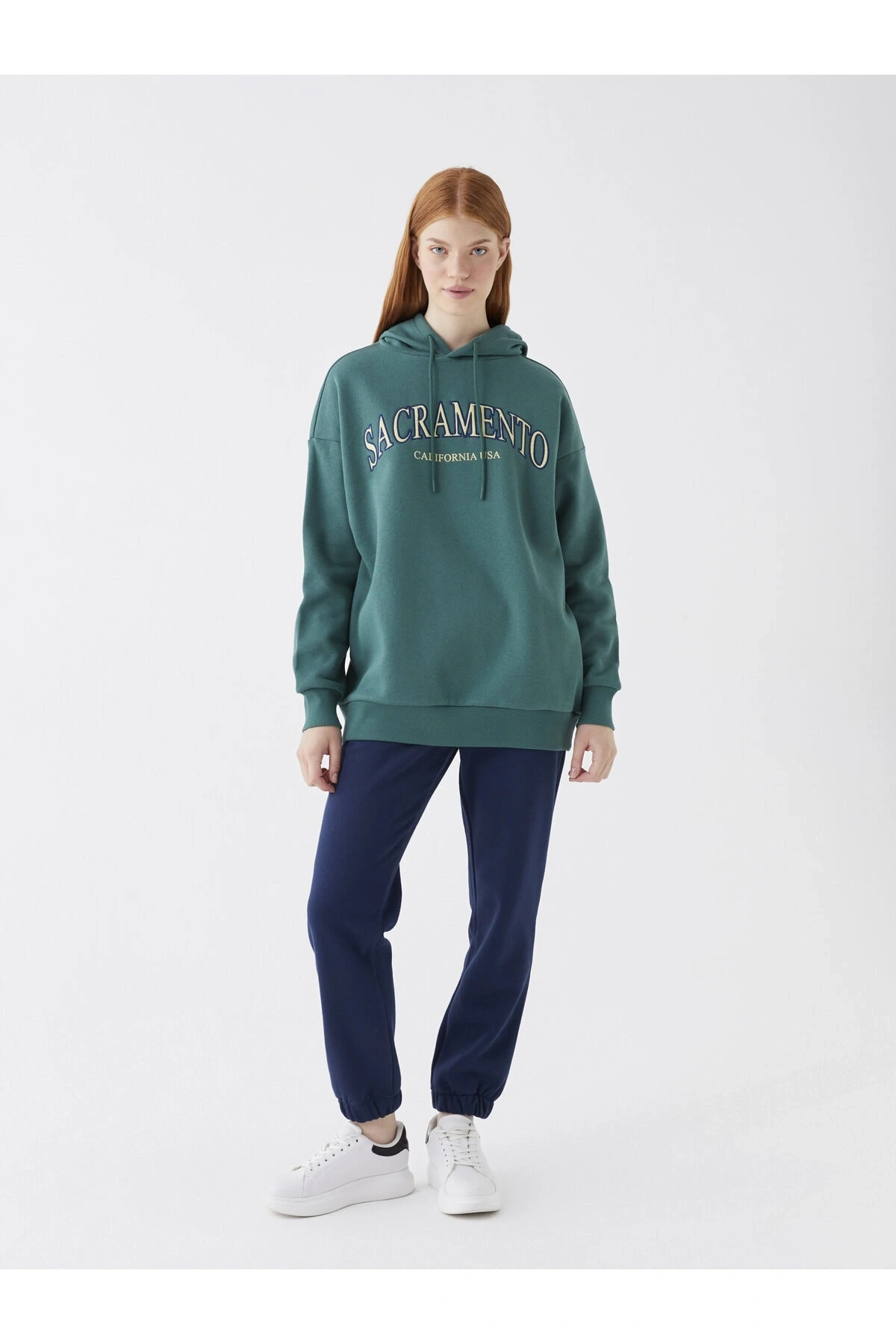 Baskılı Uzun Kollu Oversize Kadın Hoodie