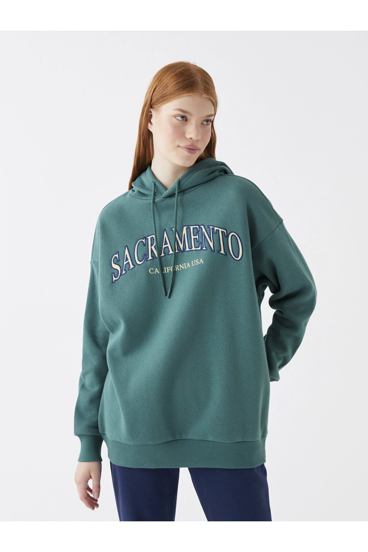 Baskılı Uzun Kollu Oversize Kadın Hoodie