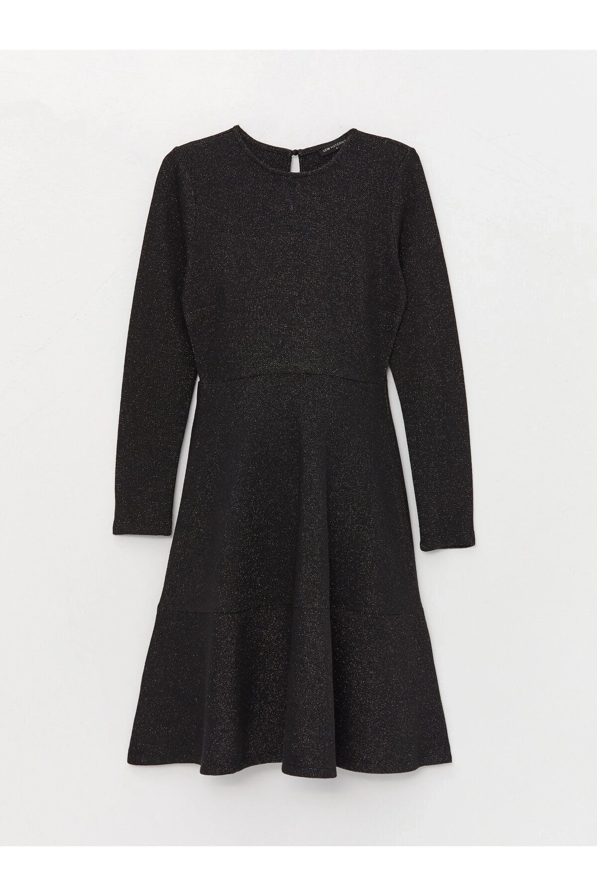 Bisiklet Yaka Parlak Görünümlü Uzun Kollu Hamile Elbise