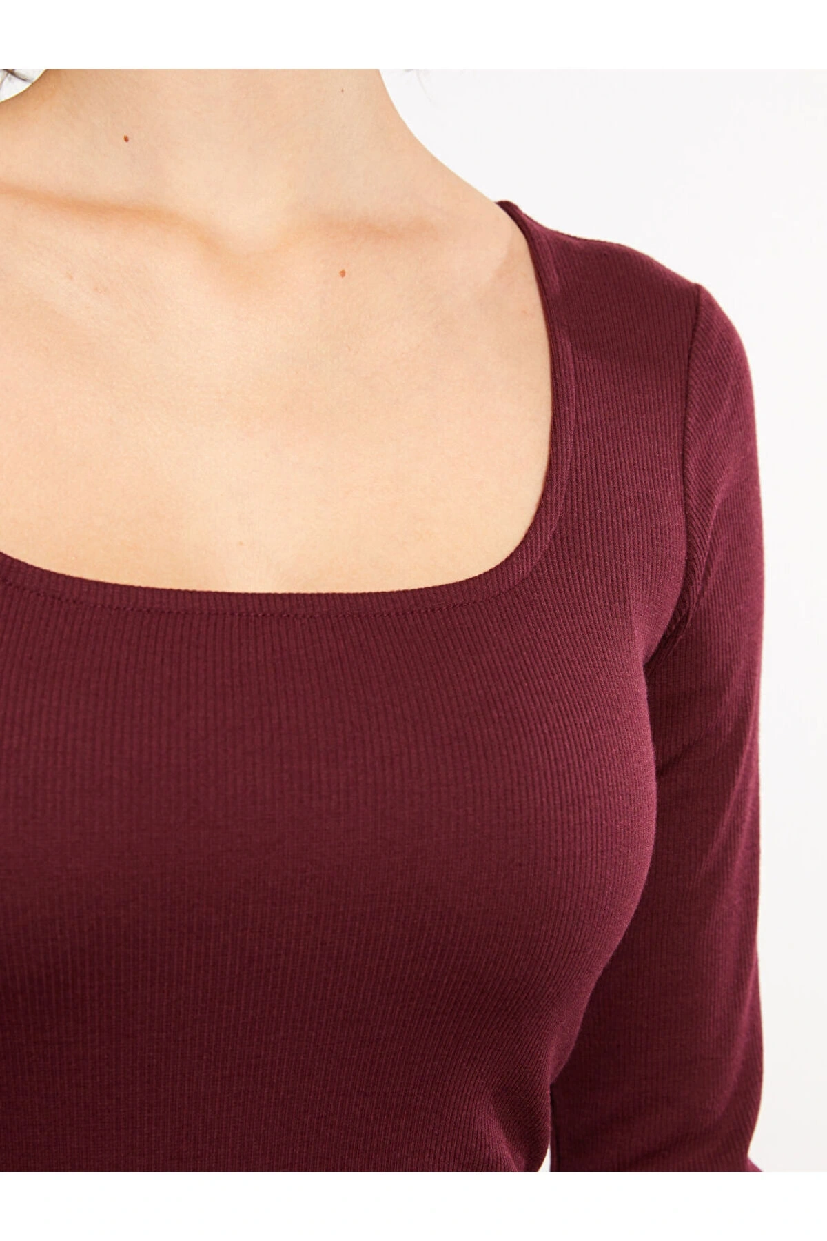 Kare Yaka Düz Uzun Kollu Kadın Bodycon Elbise