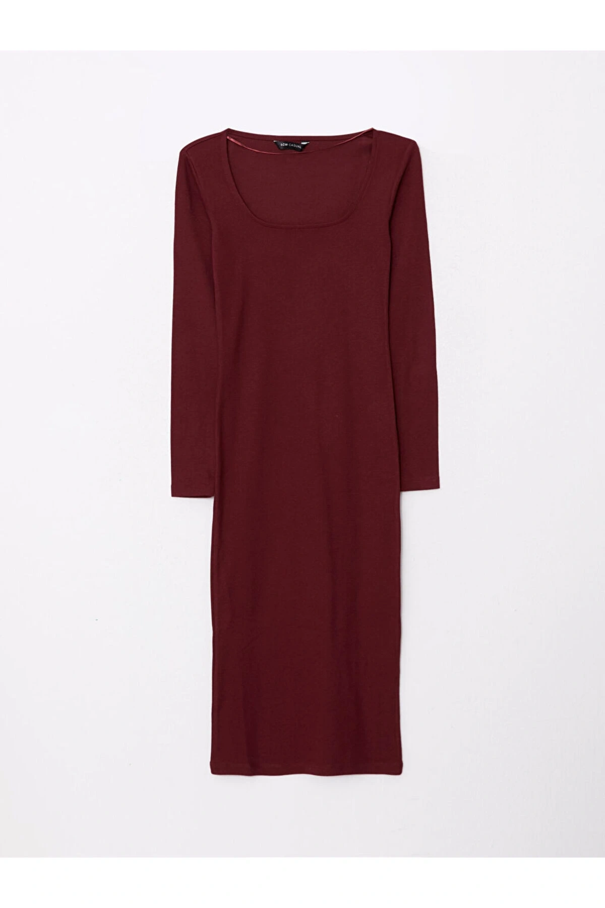 Kare Yaka Düz Uzun Kollu Kadın Bodycon Elbise