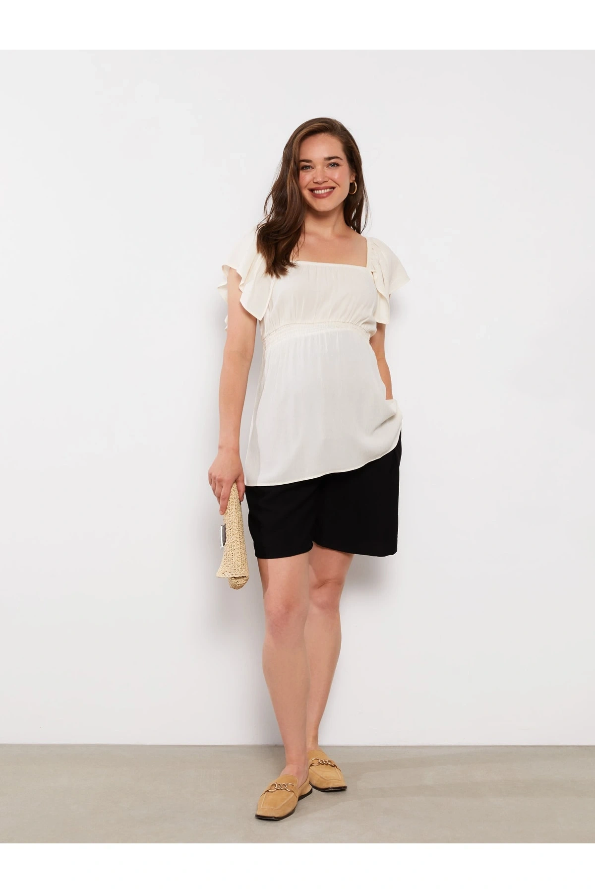 Beli Lastikli Karın Panelli Düz Hamile Şort
