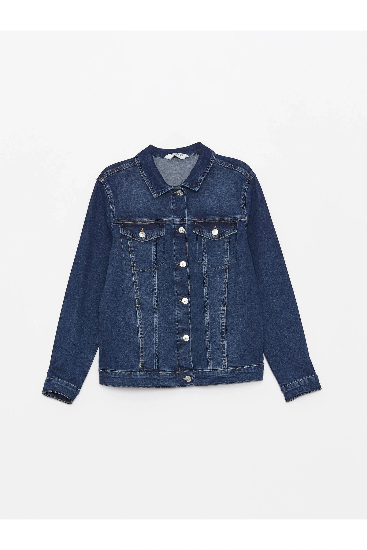 Gömlek Yaka Düz Uzun Kollu Kadın Jean Ceket