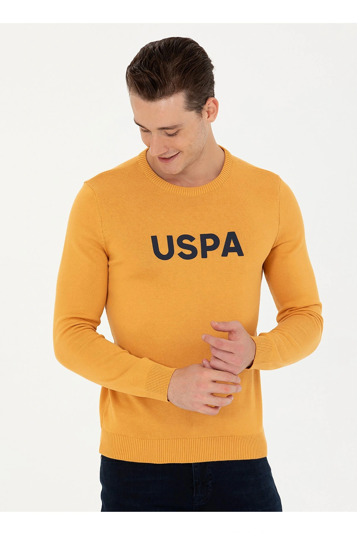 U.S. Polo Assn. Bisiklet Yaka Slim Fit Hardal Erkek Kazak OSVAL