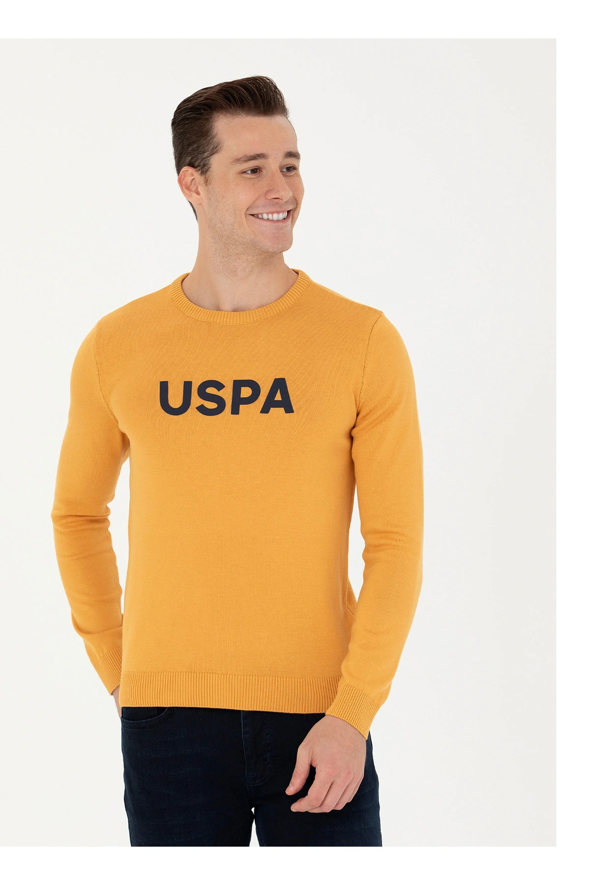 U.S. Polo Assn. Bisiklet Yaka Slim Fit Hardal Erkek Kazak OSVAL