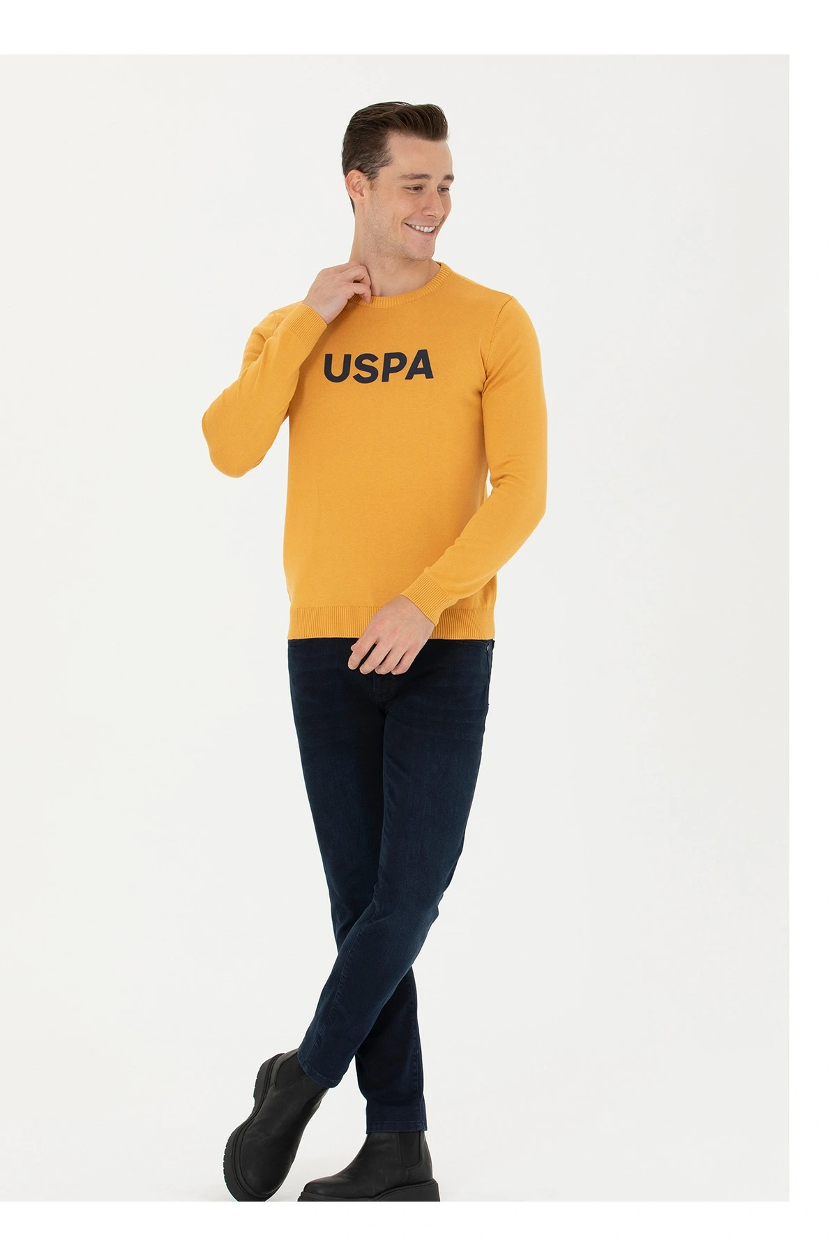 U.S. Polo Assn. Bisiklet Yaka Slim Fit Hardal Erkek Kazak OSVAL