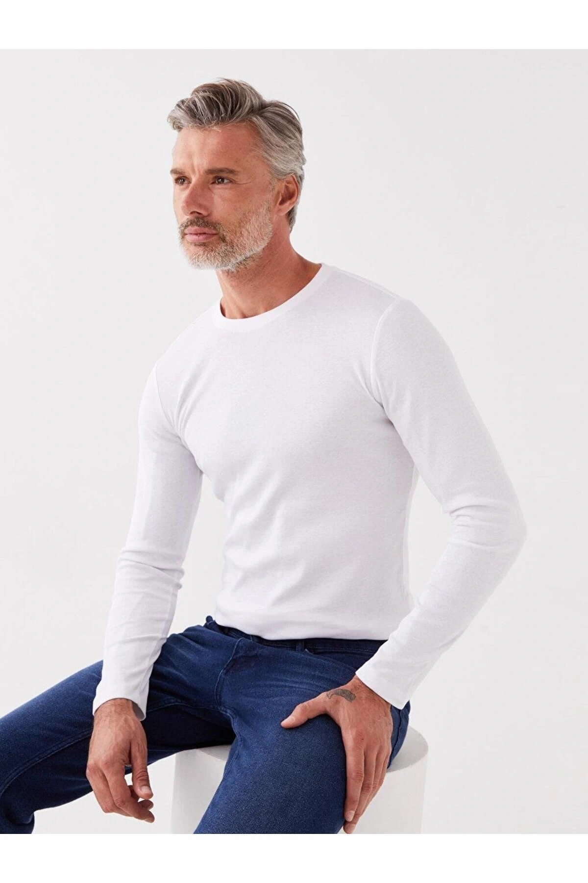 Classic Bisiklet Yaka Uzun Kollu Erkek Sweatshirt