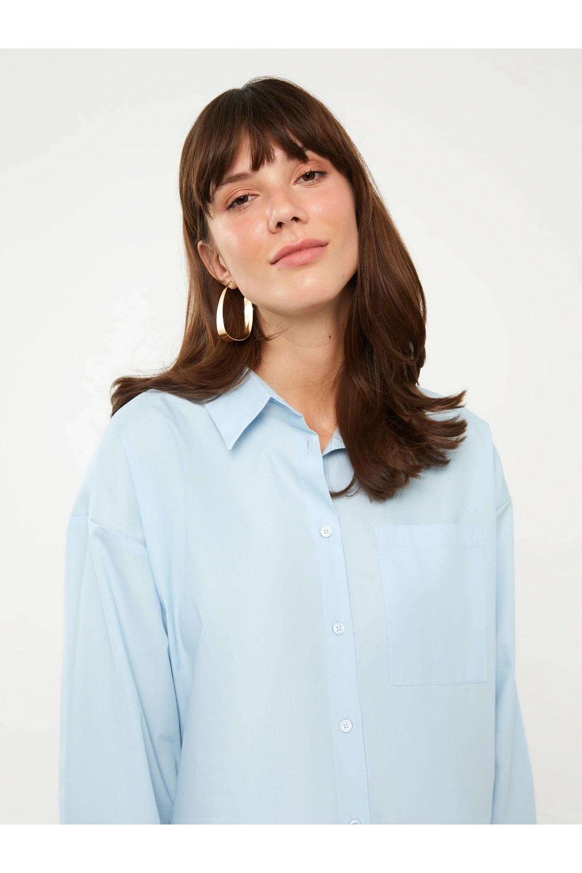 Düz Uzun Kollu Poplin Hamile Gömlek