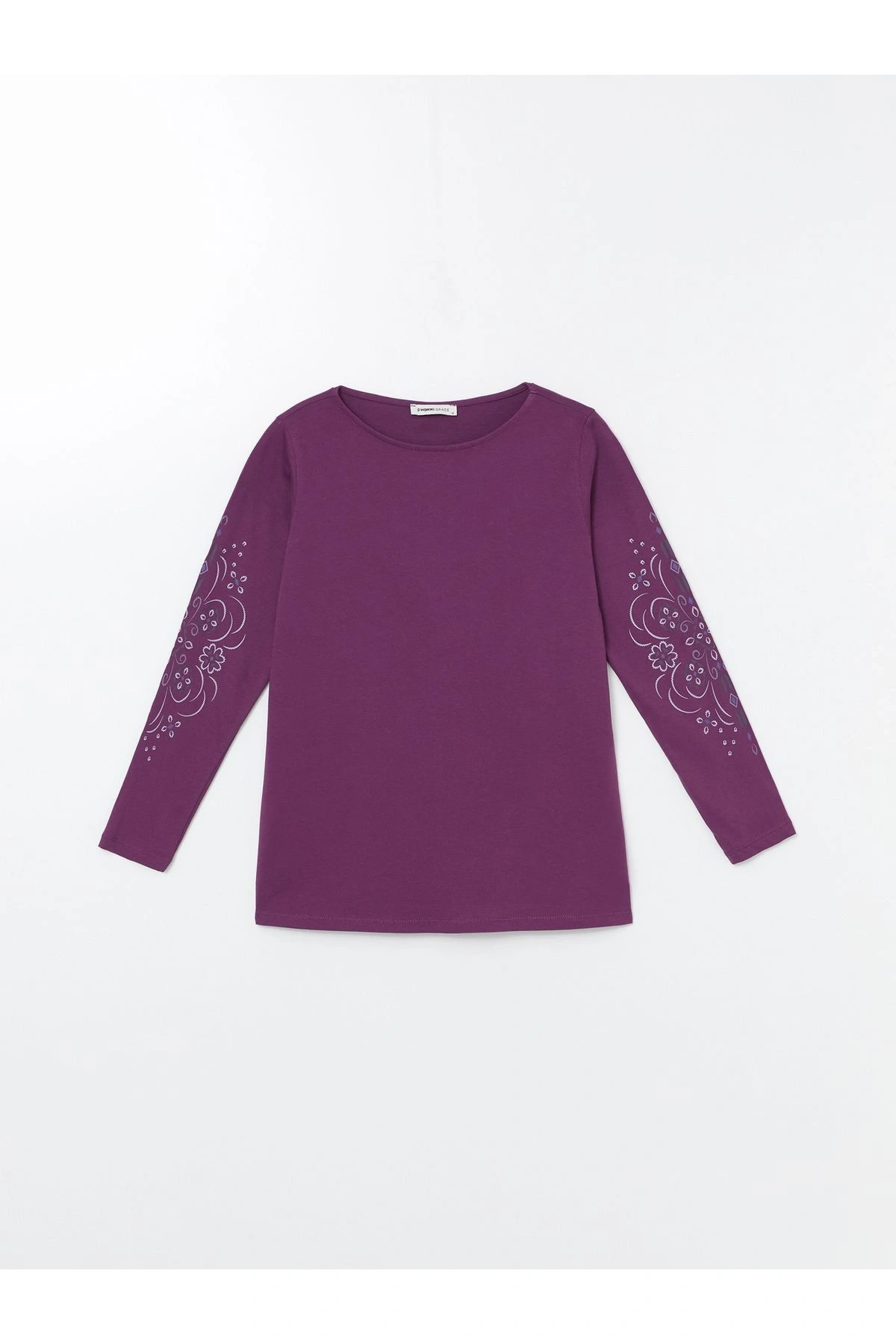 Bisiklet Yaka Desenli Uzun Kollu Kadın Bluz