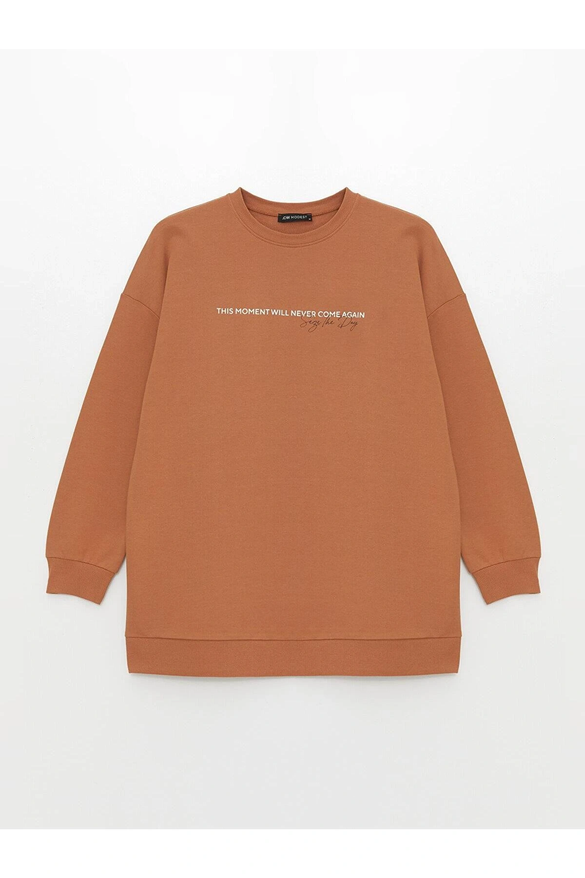 LCW Modest Bisiklet Yaka Baskılı Kadın Sweatshirt Tunik