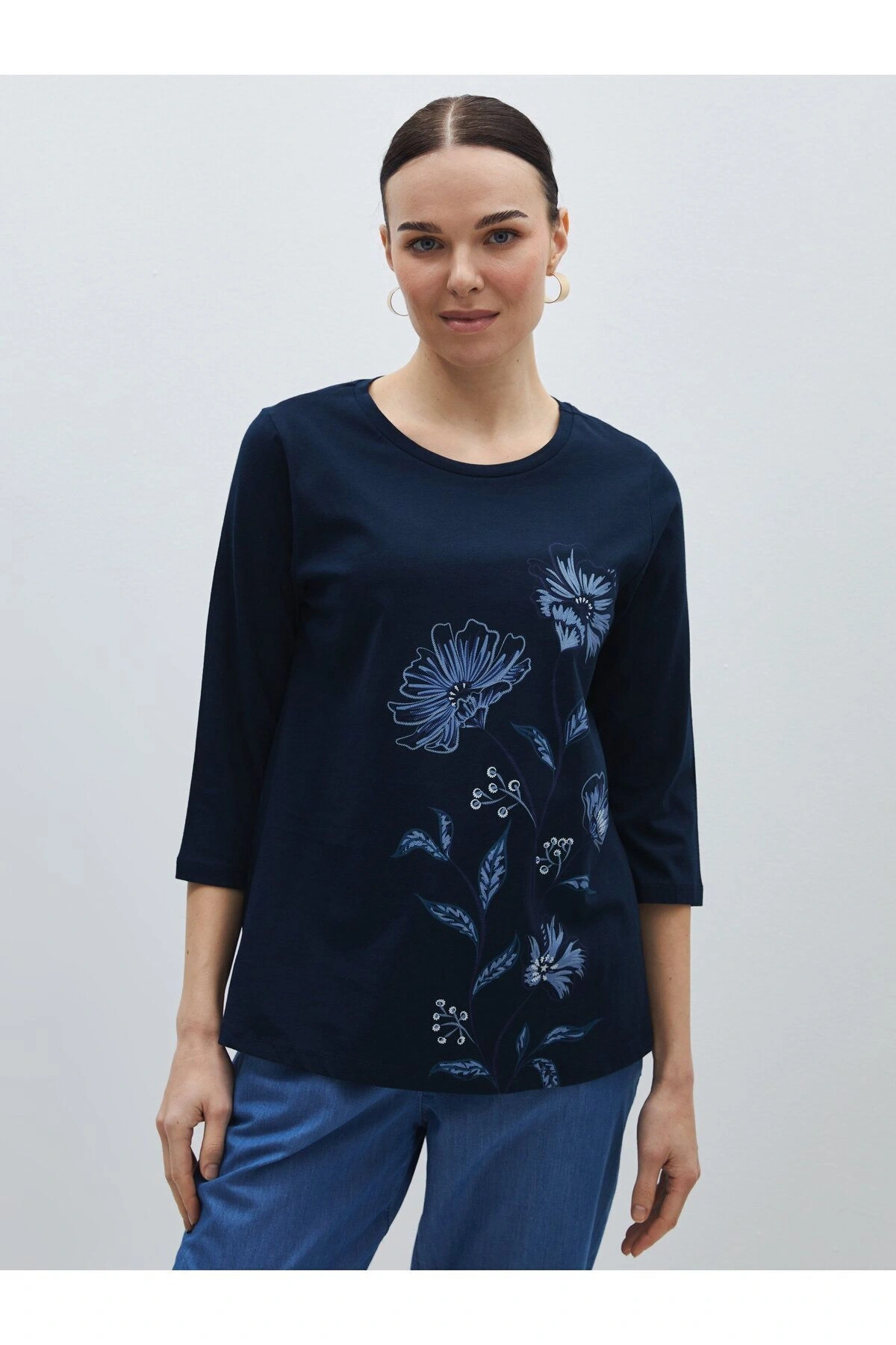 Bisiklet Yaka Çiçekli Kadın Bluz