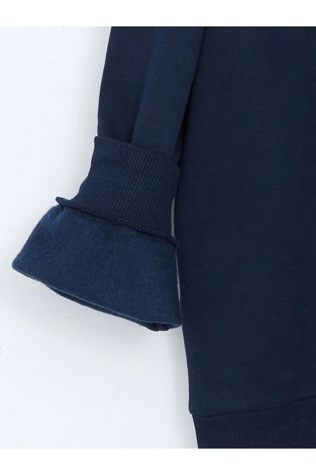 Xsıde Lacivert Bisiklet Yaka Baskılı Kadın Kalın Sweatshirt