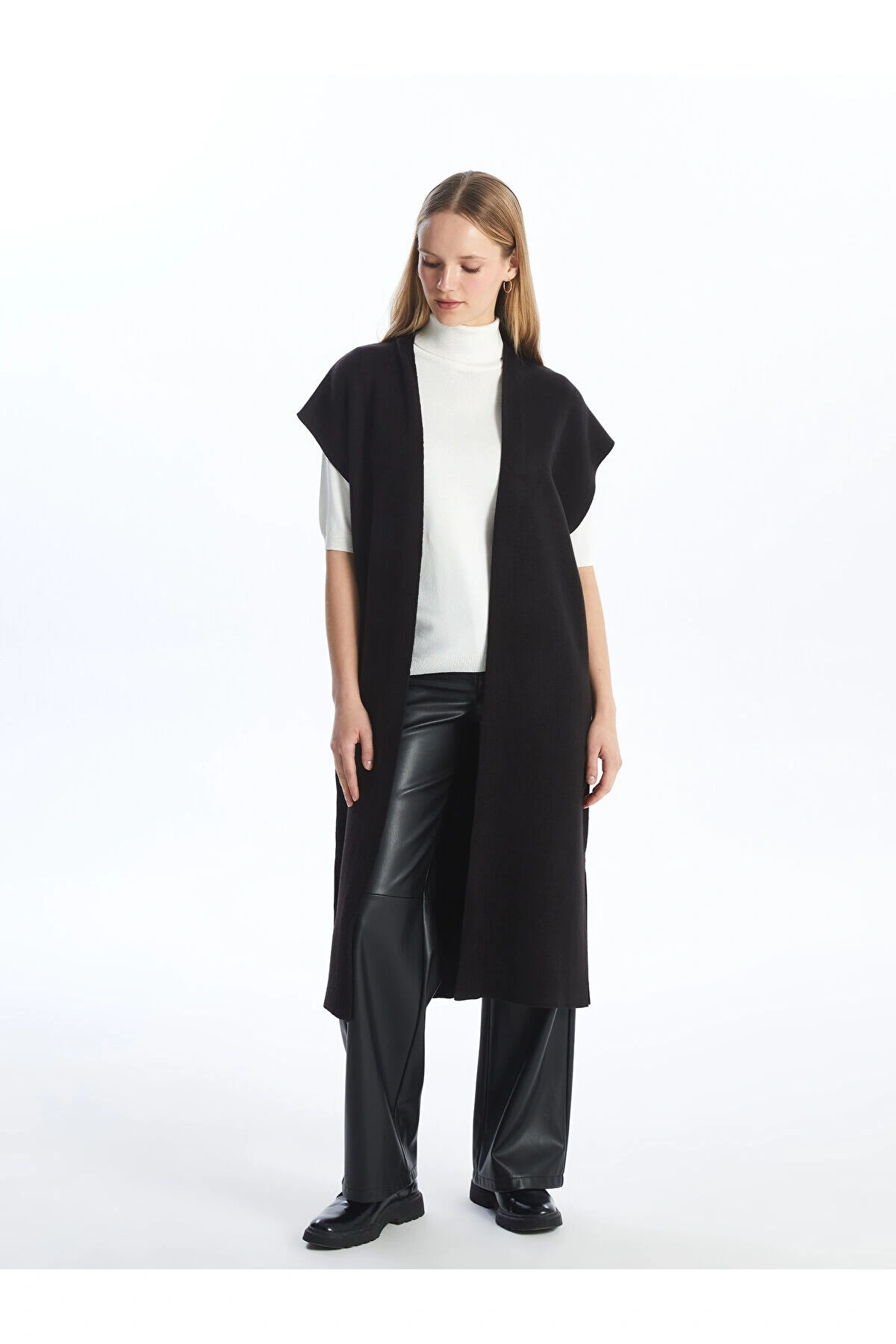 Şal Yaka Düz Kısa Kollu Oversize Kadın Triko Hırka