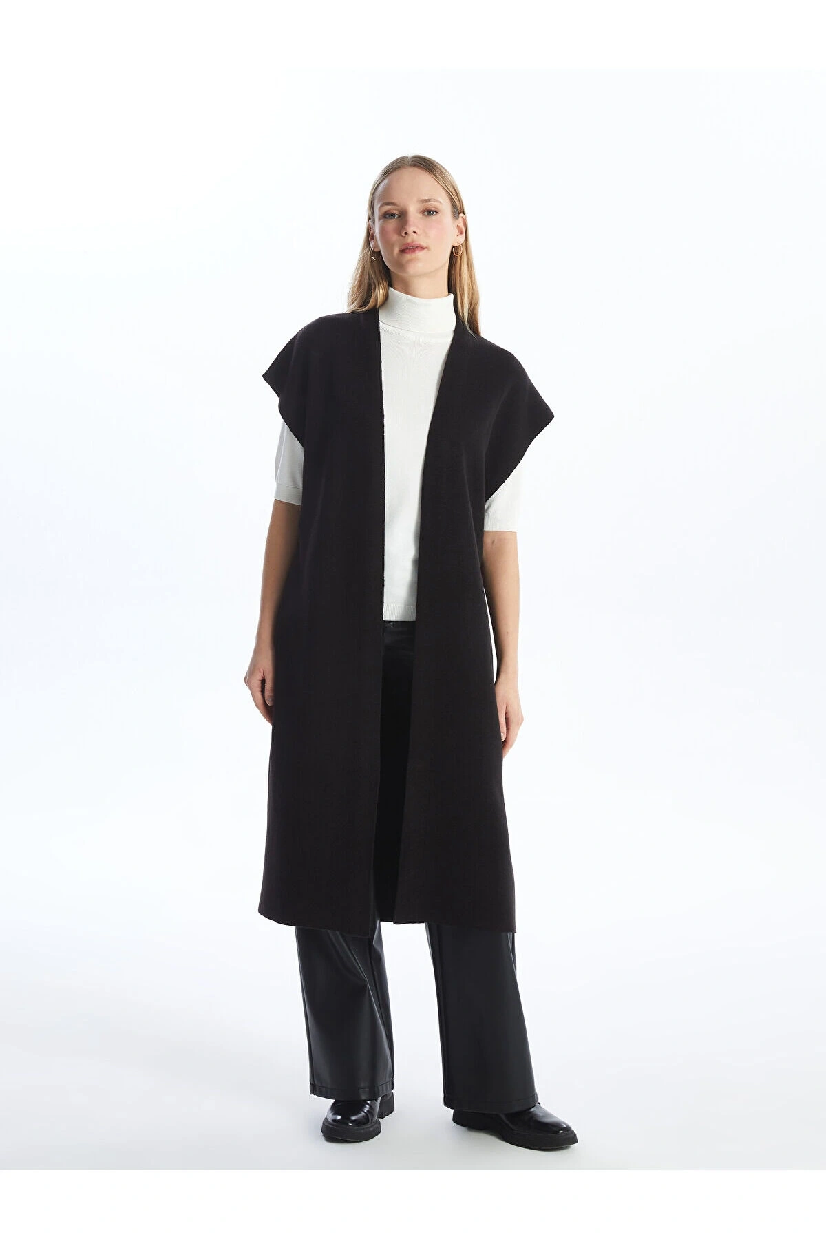 Şal Yaka Düz Kısa Kollu Oversize Kadın Triko Hırka