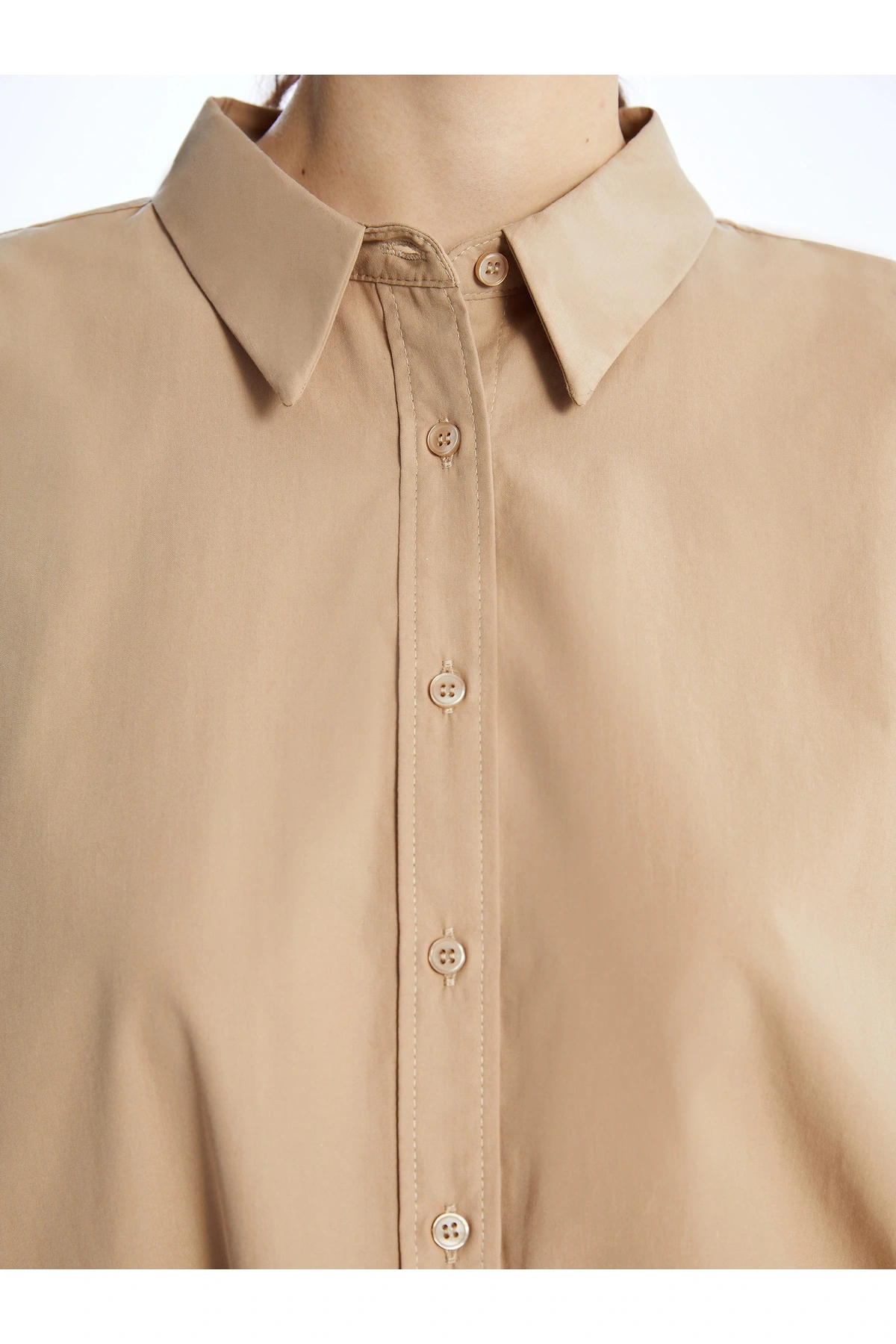 Düz Uzun Kollu Poplin Kadın Gömlek Tunik