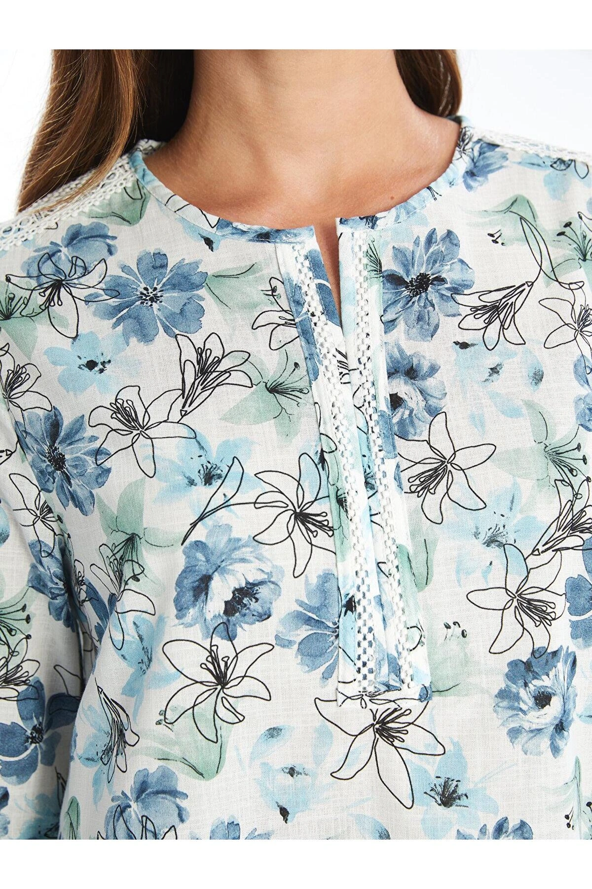 LCW Grace Kaçık Yaka Çiçekli Uzun Kollu Kadın Tunik
