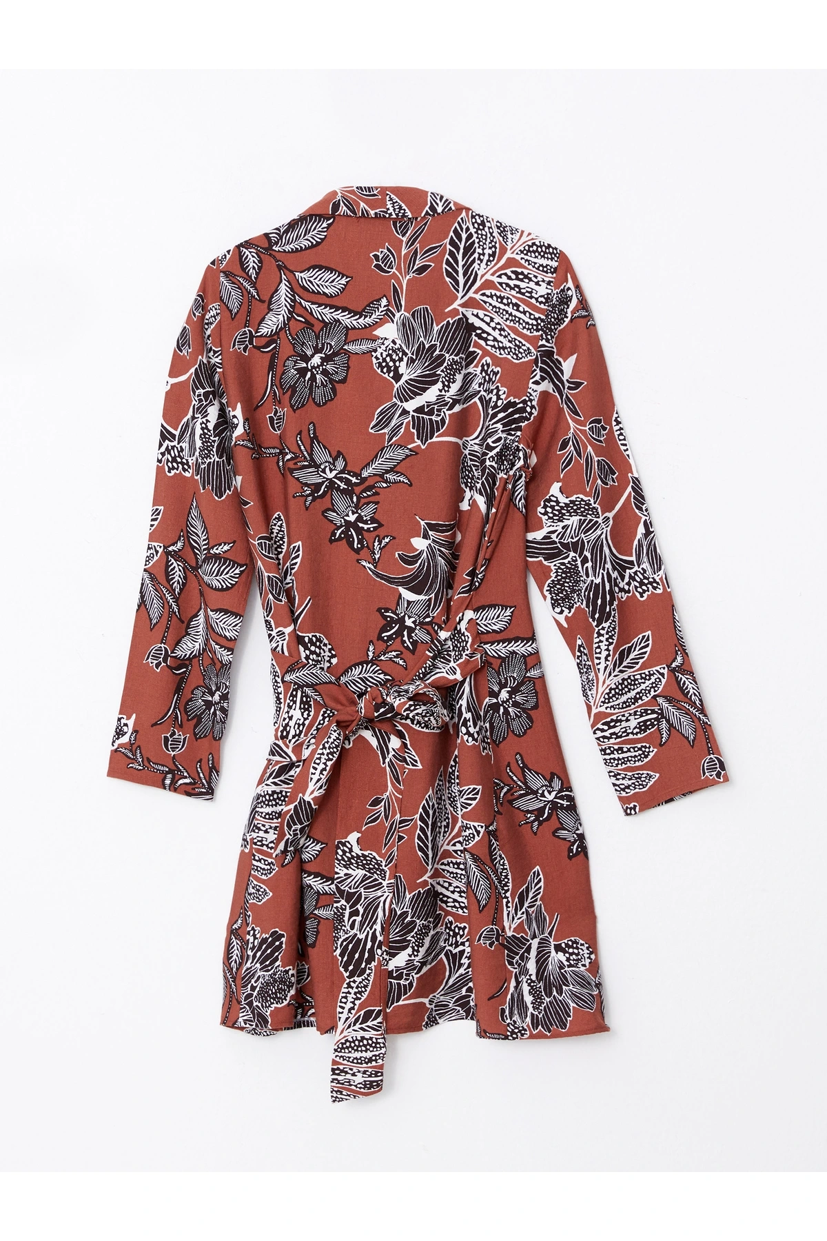 Kruvaze Yaka Desenli Uzun Kollu Kadın Elbise