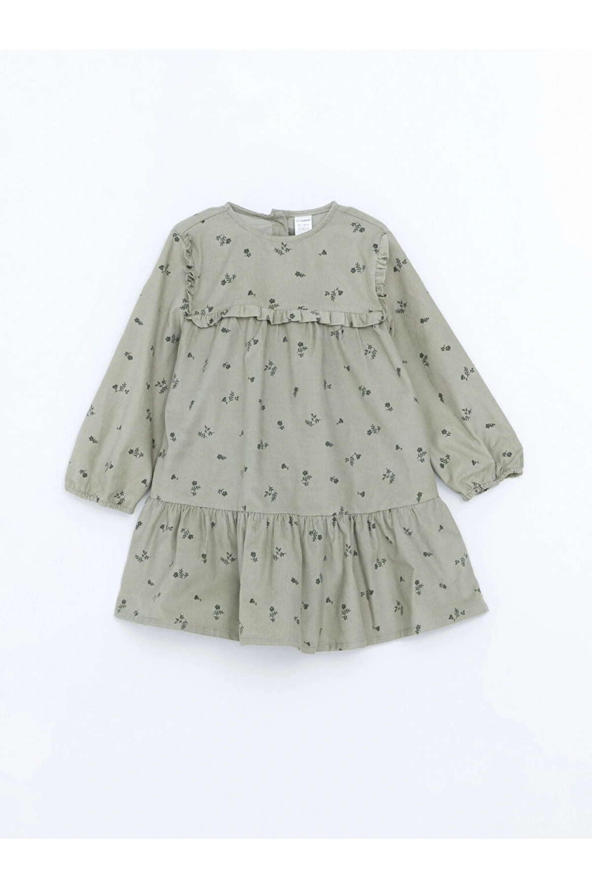 Yeşil Bisiklet Yaka Kız Bebek Çiçekli Kadife Elbise