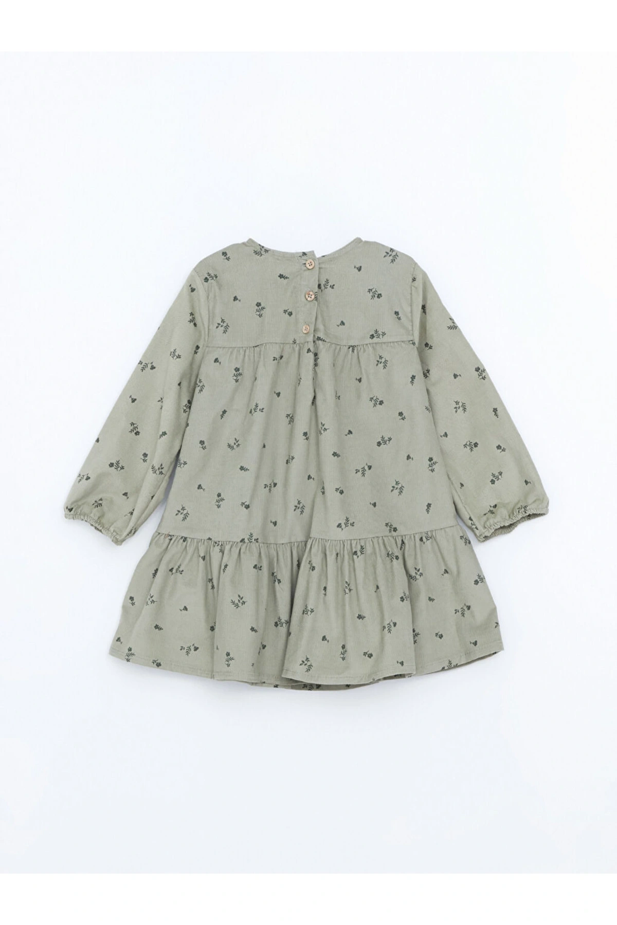 Yeşil Bisiklet Yaka Kız Bebek Çiçekli Kadife Elbise
