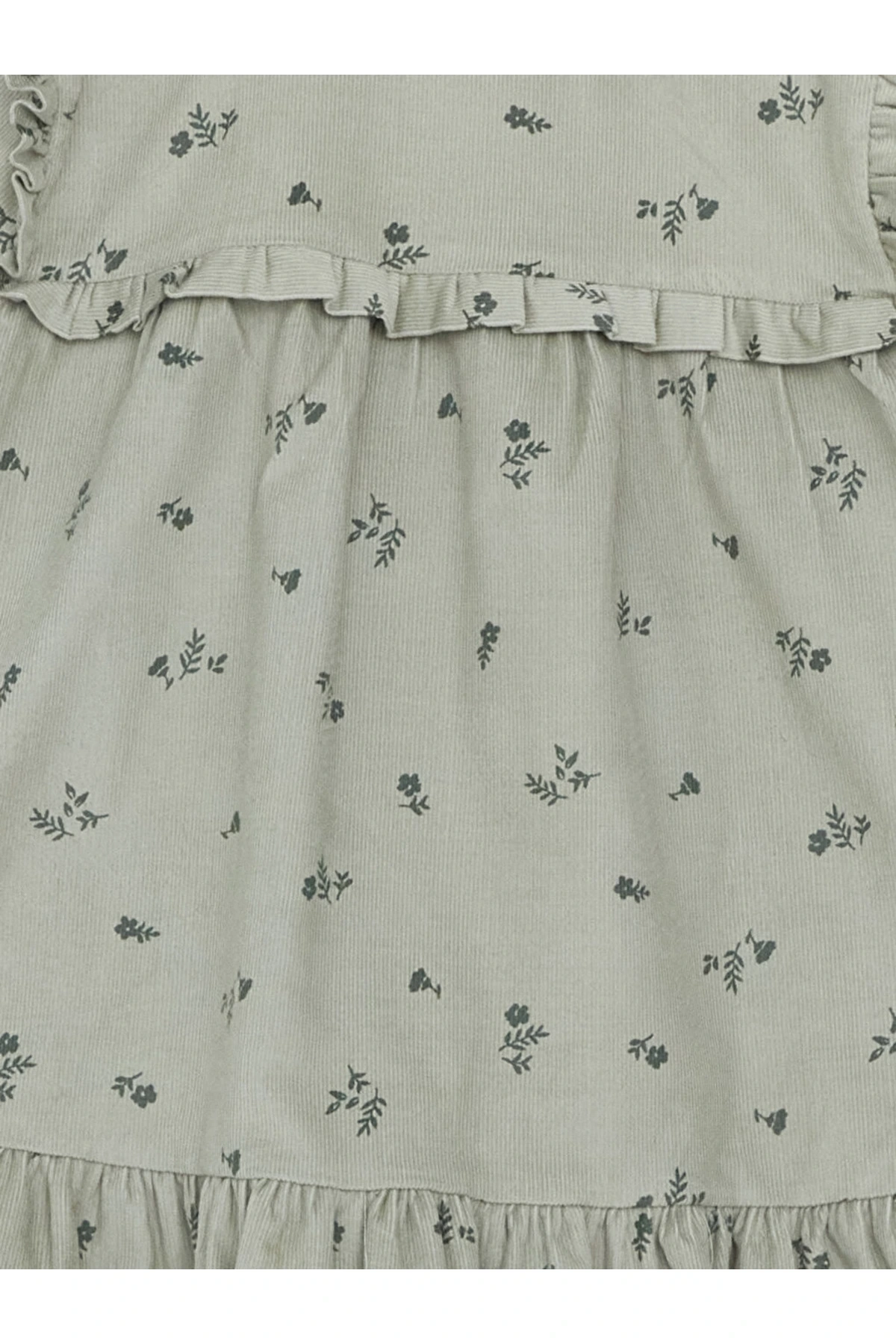 Yeşil Bisiklet Yaka Kız Bebek Çiçekli Kadife Elbise