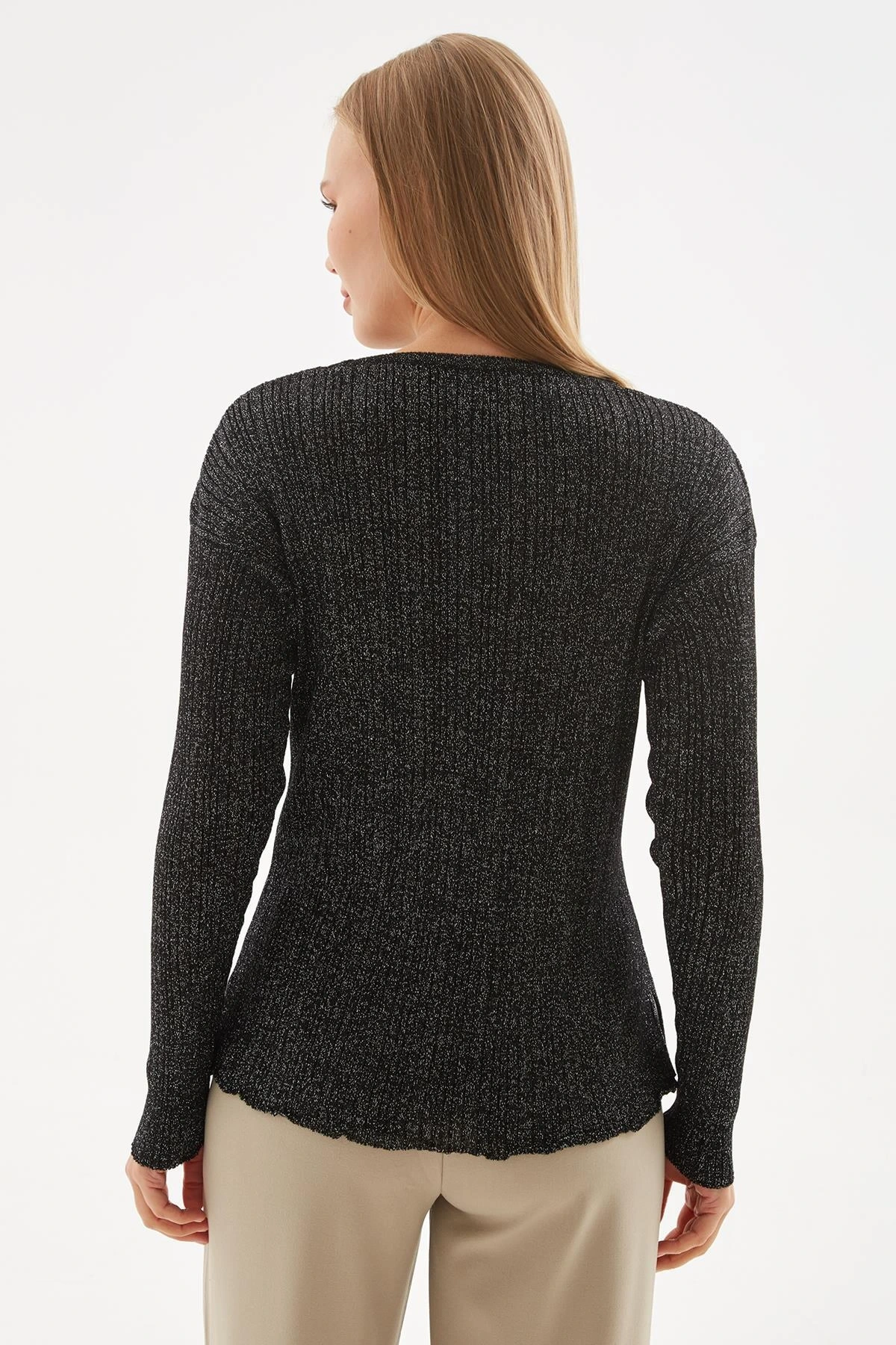 Simli Triko Bluz Siyah