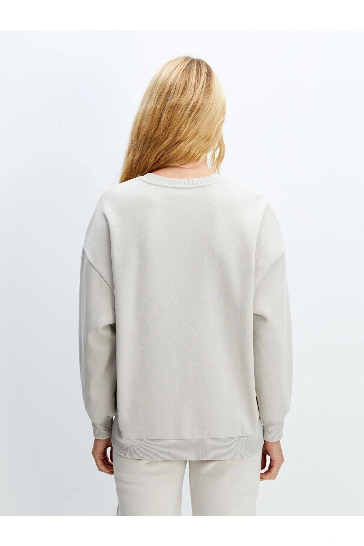 LCW Vision  Bisiklet Yaka Baskılı Oversize Kadın Kalın Sweatshirt
