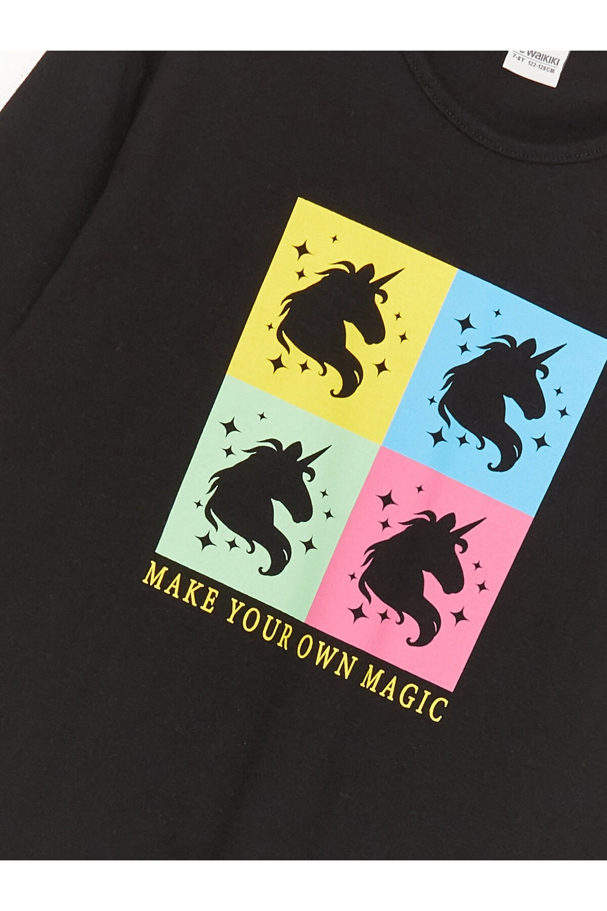 Bisiklet Yaka Baskılı Uzun Kollu Kız Çocuk Tişört