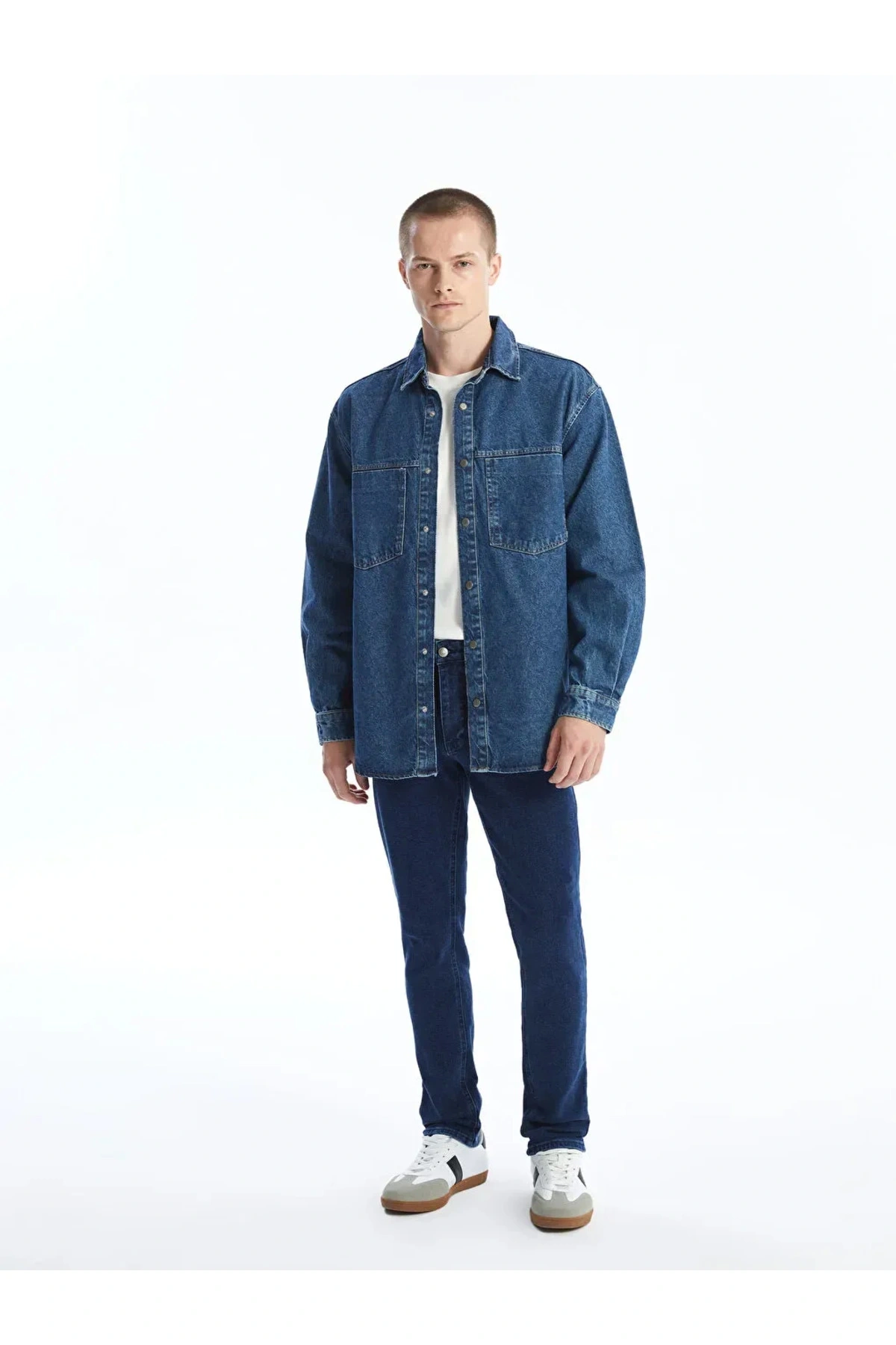 LCW Jeans Orta İndigo Rodeo Regular Fit Uzun Kollu Erkek Jean Gömlek