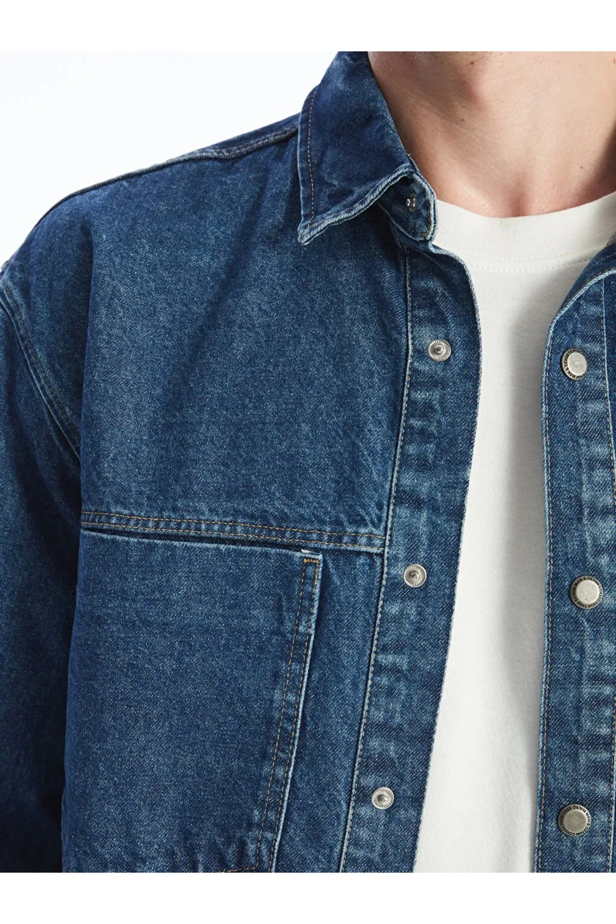 LCW Jeans Orta İndigo Rodeo Regular Fit Uzun Kollu Erkek Jean Gömlek