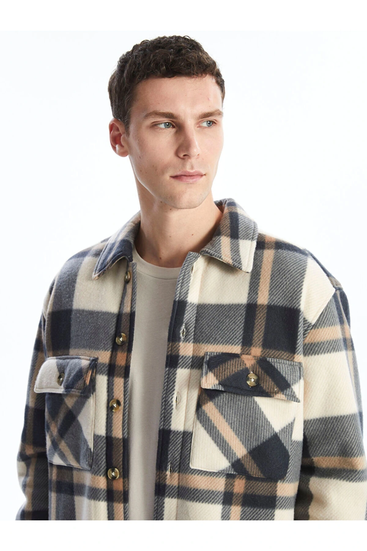 Rahat Kalıp Uzun Kollu Ekose Erkek Gömlek Ceket