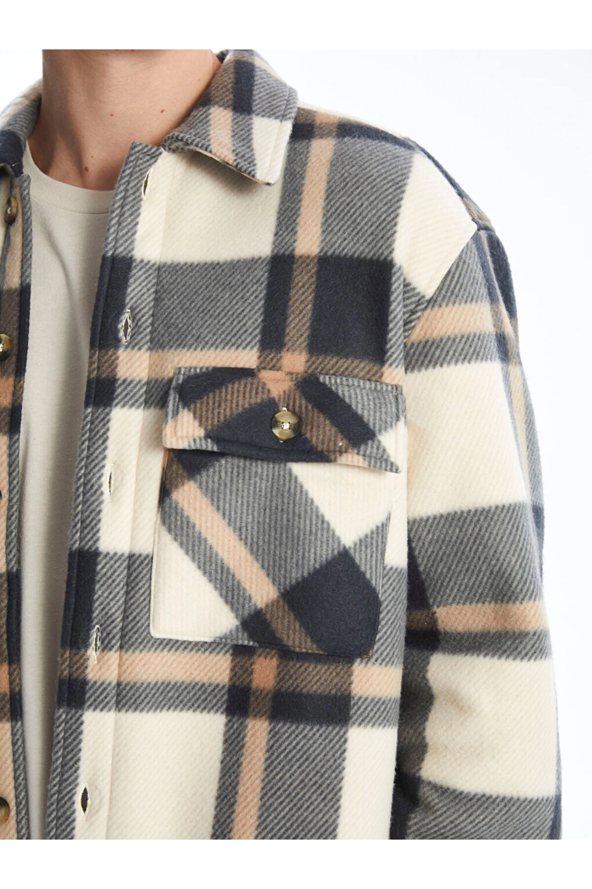 Rahat Kalıp Uzun Kollu Ekose Erkek Gömlek Ceket