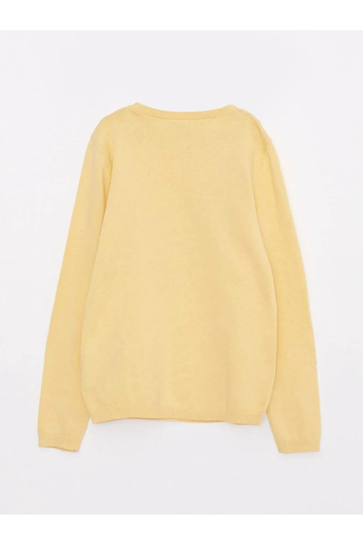 LCW Kids Sarı Bisiklet Yaka Baskılı Çift Yönlü Payetli Uzun Kollu Kız Çocuk Triko Kazak