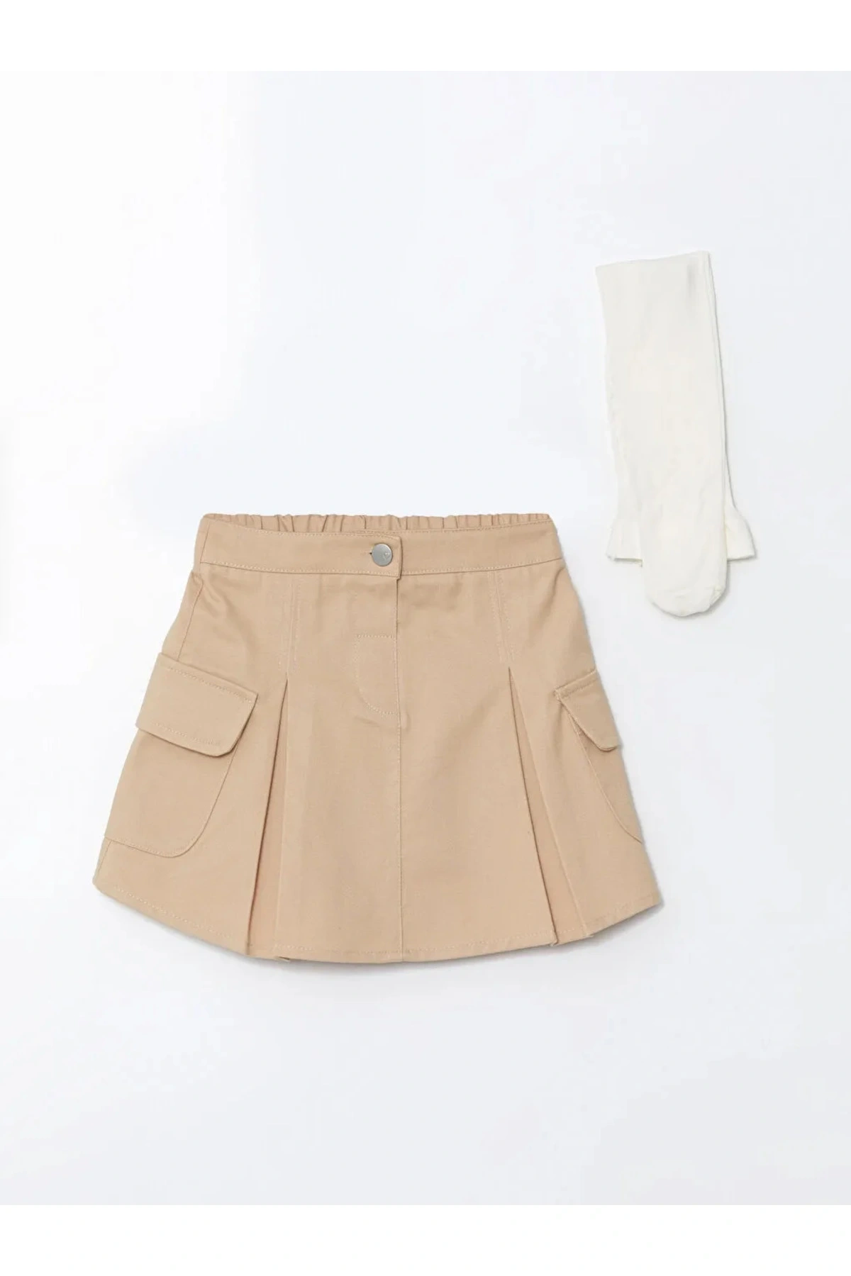 LCW baby Bej Beli Lastikli Kız Bebek Etek ve Külotlu Çorap 2li Takım