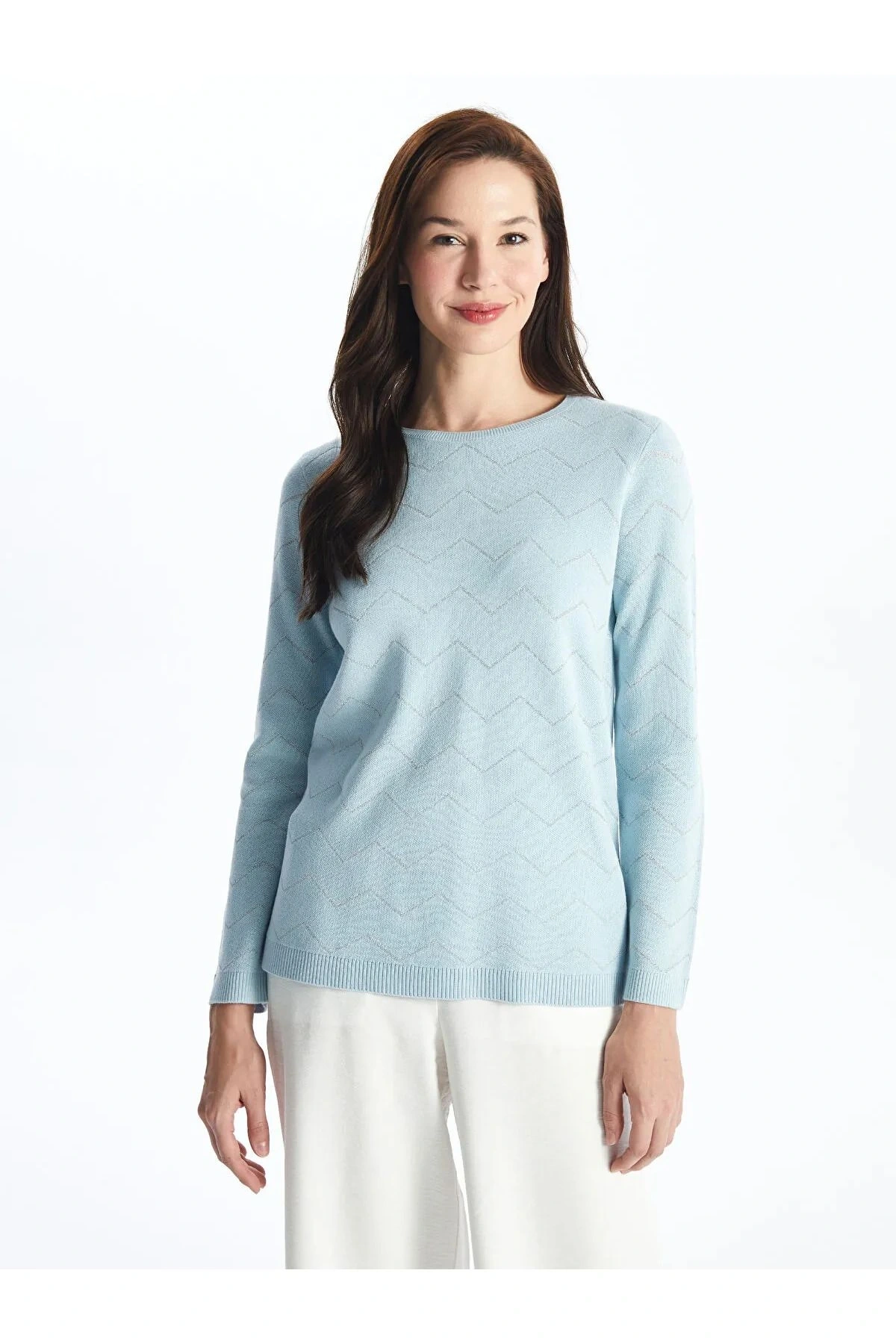 Grace Koyu Mor Bisiklet Yaka Desenli Kadın Triko Kazak