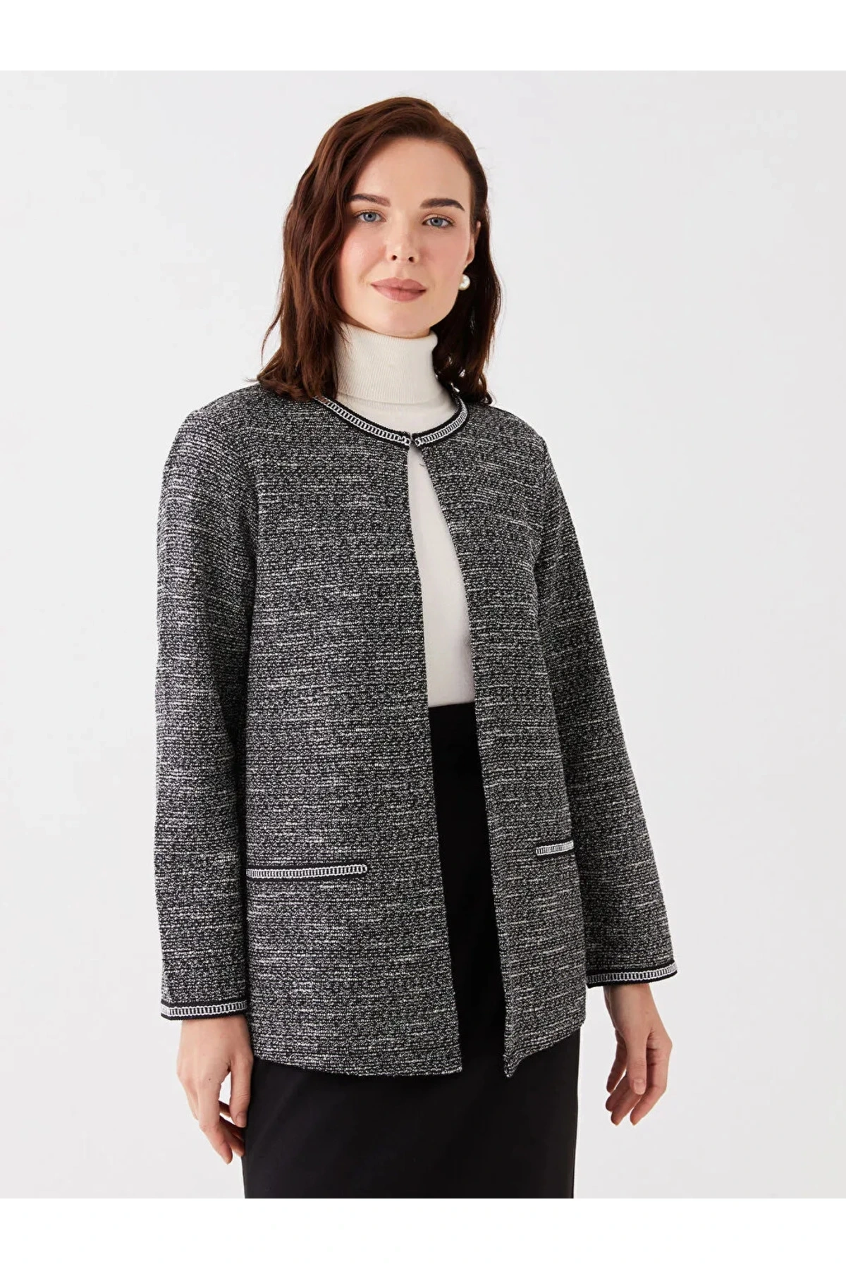 LCW Grace Bisiklet Yaka Desenli Uzun Kollu Kadın Hırka