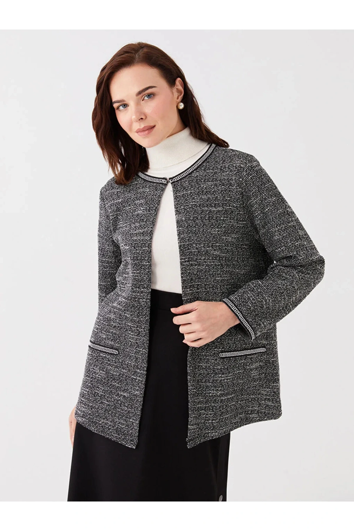 LCW Grace Bisiklet Yaka Desenli Uzun Kollu Kadın Hırka