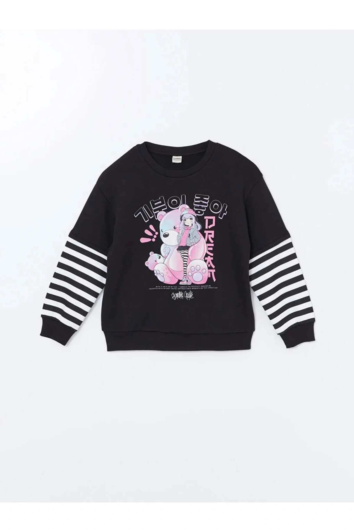 LCW Kids Siyah Bisiklet Yaka Kız Çocuk Kalın Sweatshirt