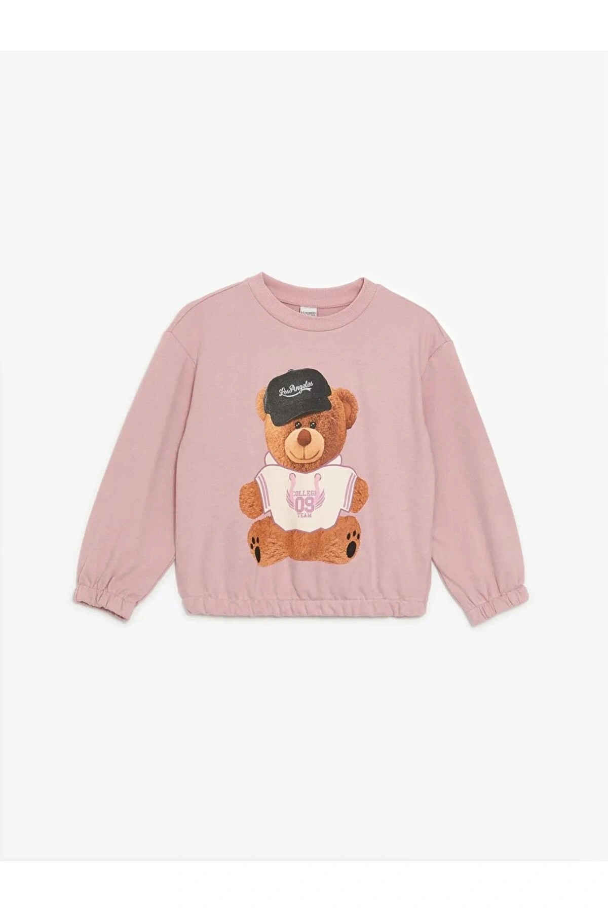 LCW Kids Pembe Bisiklet Yaka Baskılı Uzun Kollu Kız Çocuk Sweatshirt