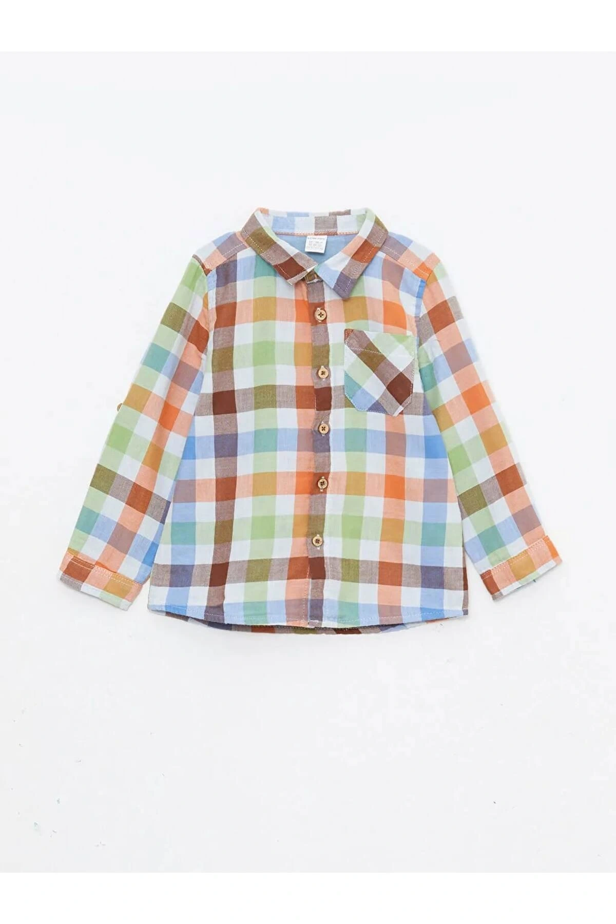 LCW baby Yeşil Uzun Kollu Ekose Desenli Pamuklu Erkek Bebek Gömlek