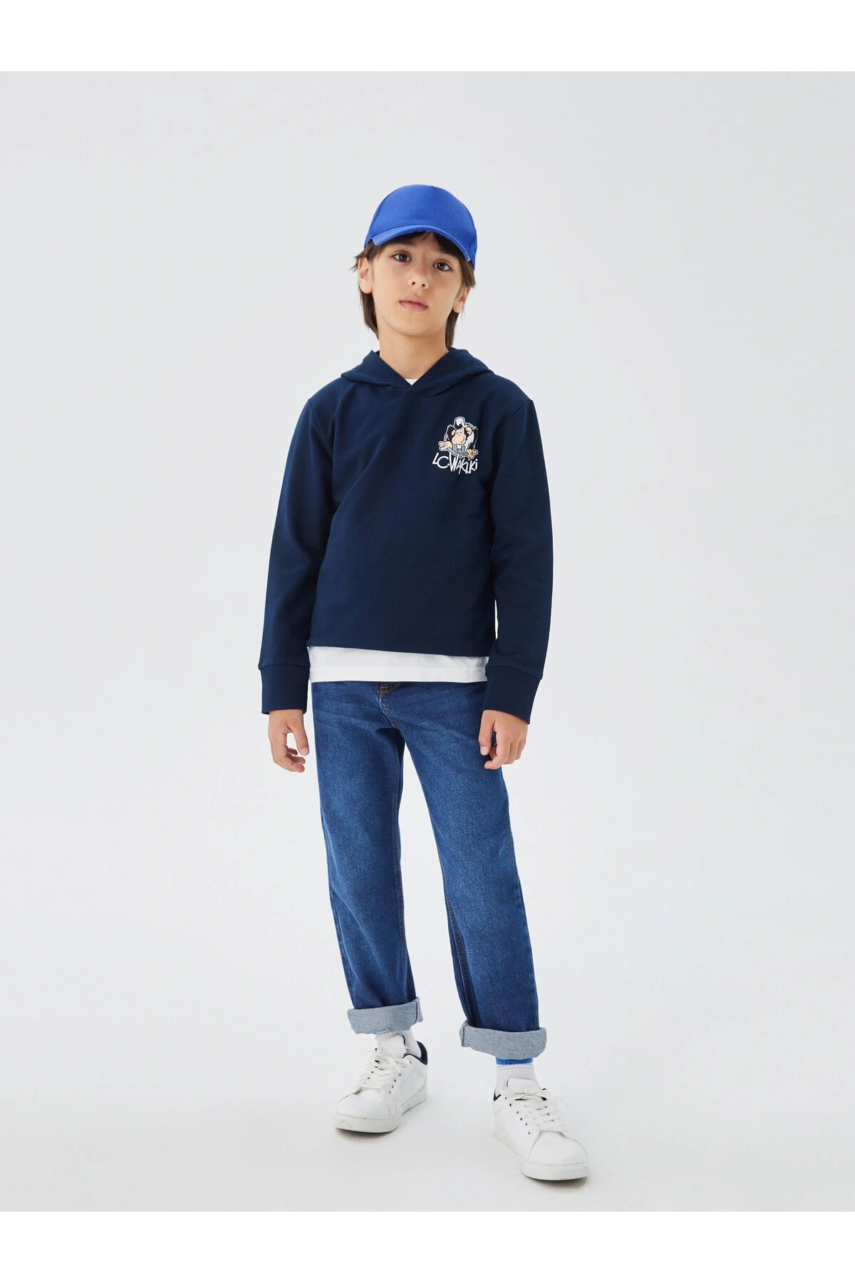 Nostaljik Maymun Baskılı Uzun Kollu Erkek Çocuk Hoodie