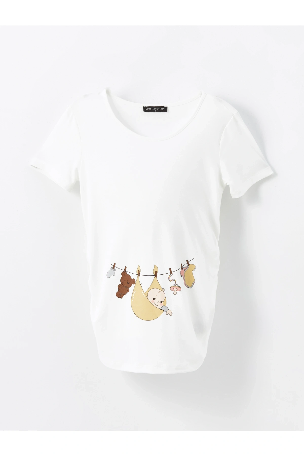 Bisiklet Yaka Baskılı Kısa Kollu Hamile Tişört