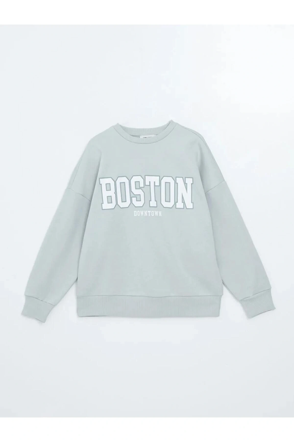 LCW Vision Gri Boston Baskılı Oversize Kadın Kalın Sweatshirt
