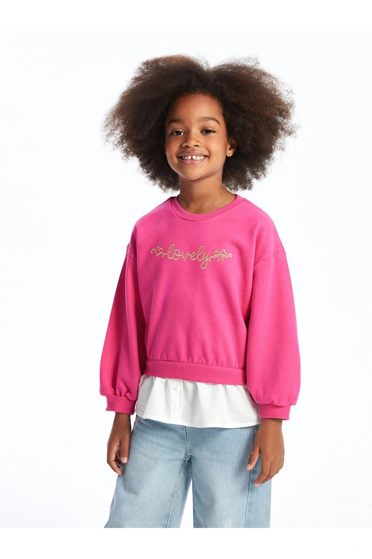 Bisiklet Yaka Uzun Kollu Baskılı Kız Bebek Sweatshirt (W4)