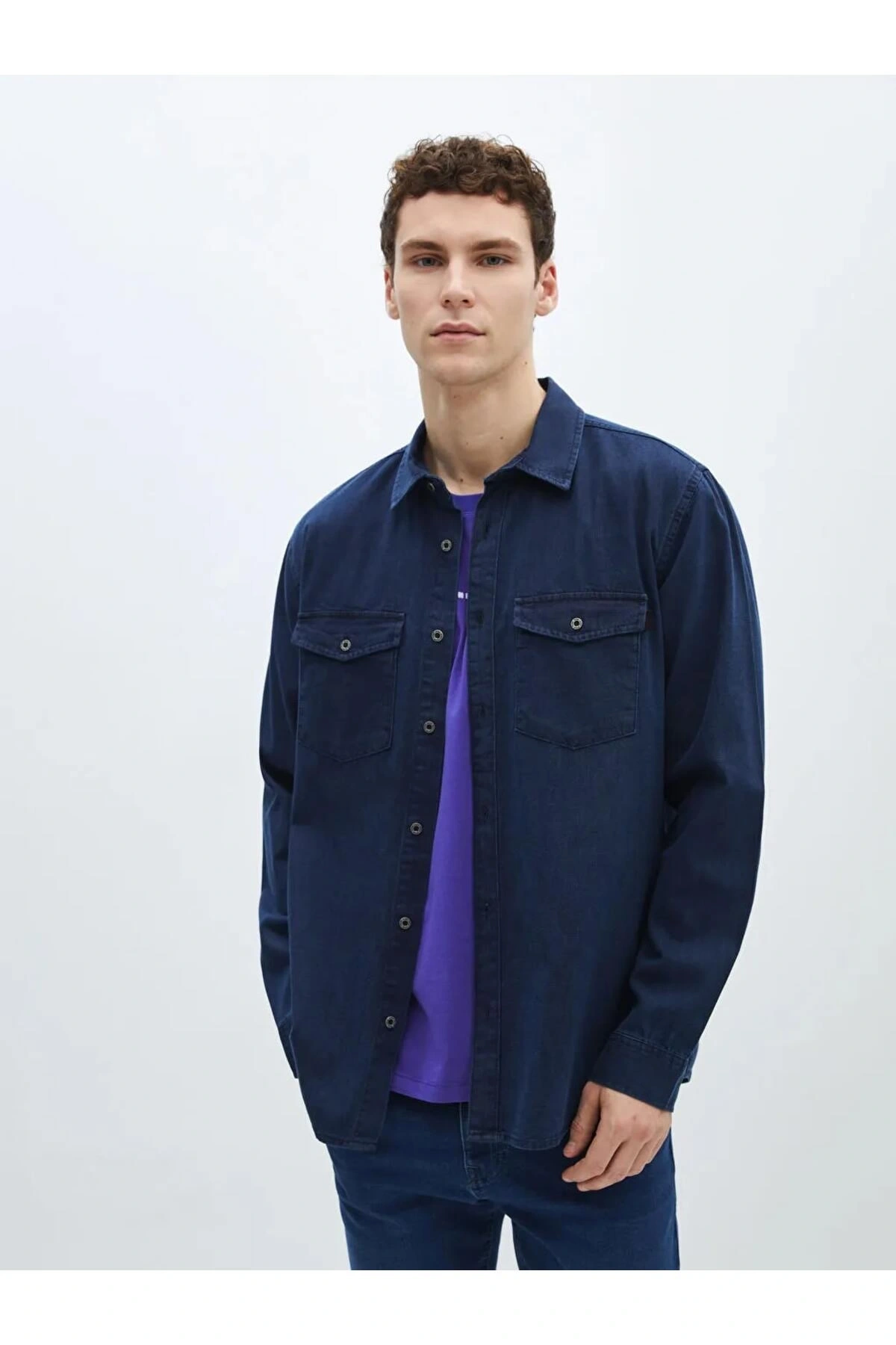 LCW Jeans İndigo Regular Fit Uzun Kollu Erkek Jean Gömlek