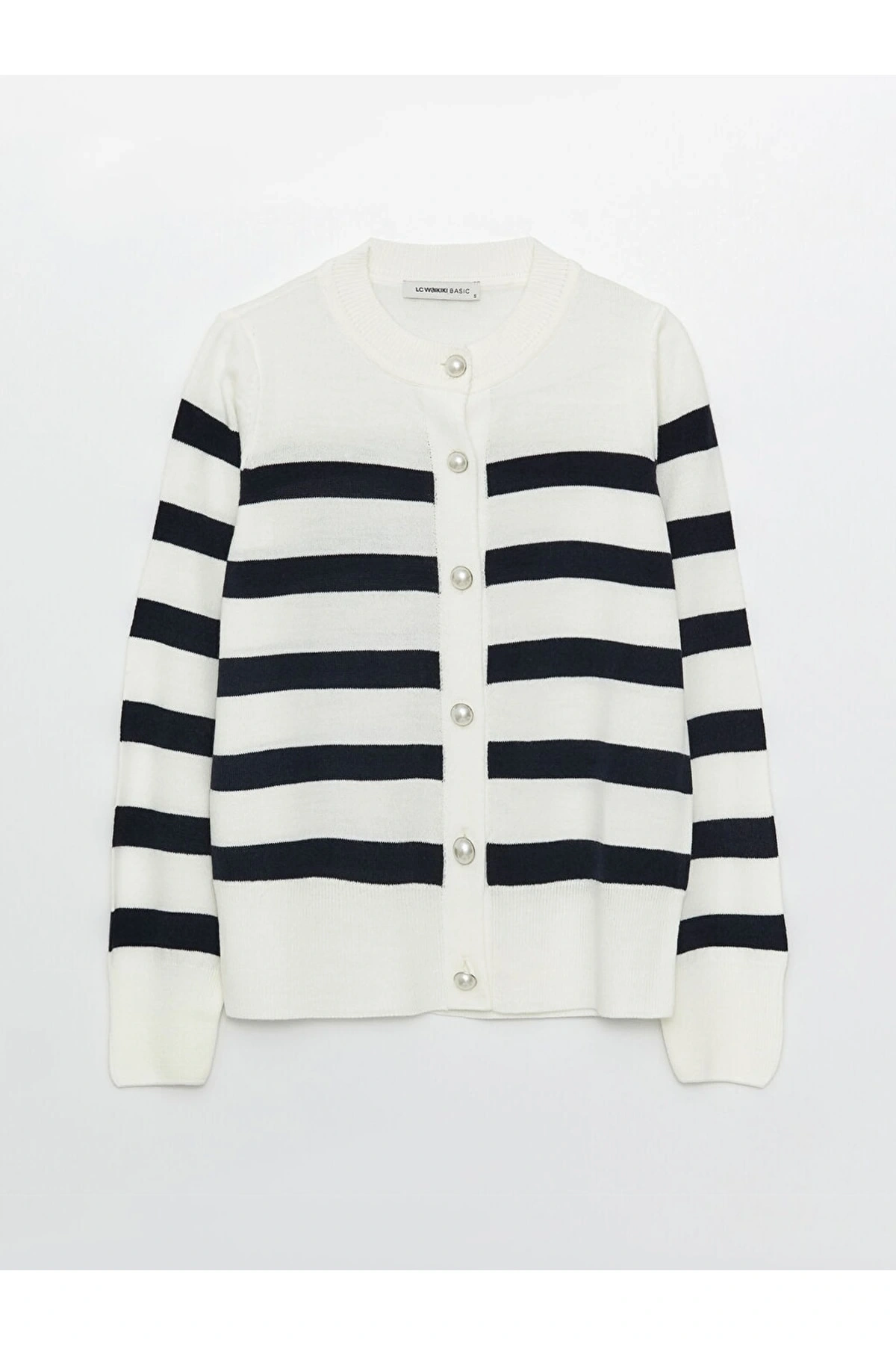 Bisiklet Yaka Çizgili Uzun Kollu Kadın Triko Hırka