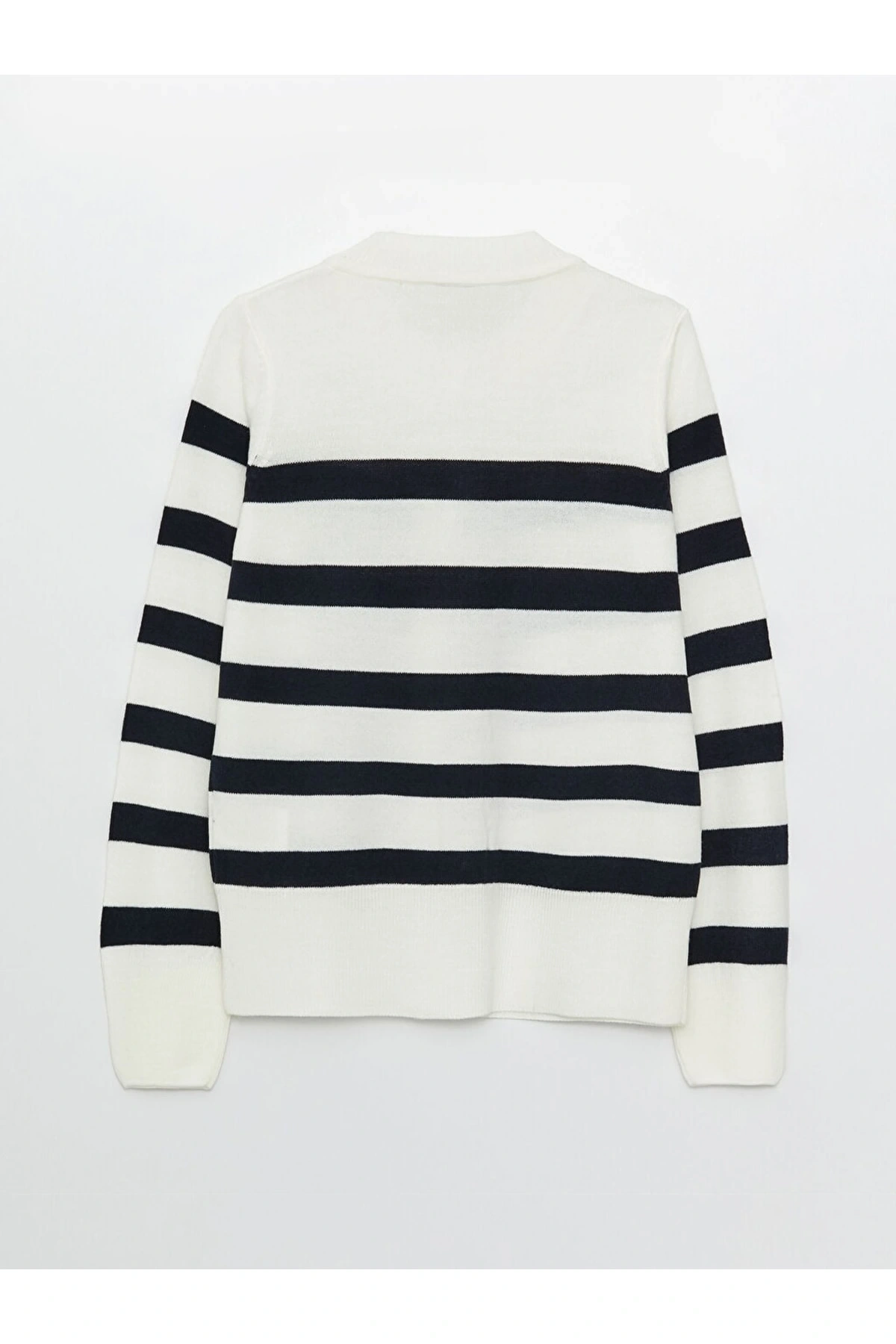 Bisiklet Yaka Çizgili Uzun Kollu Kadın Triko Hırka