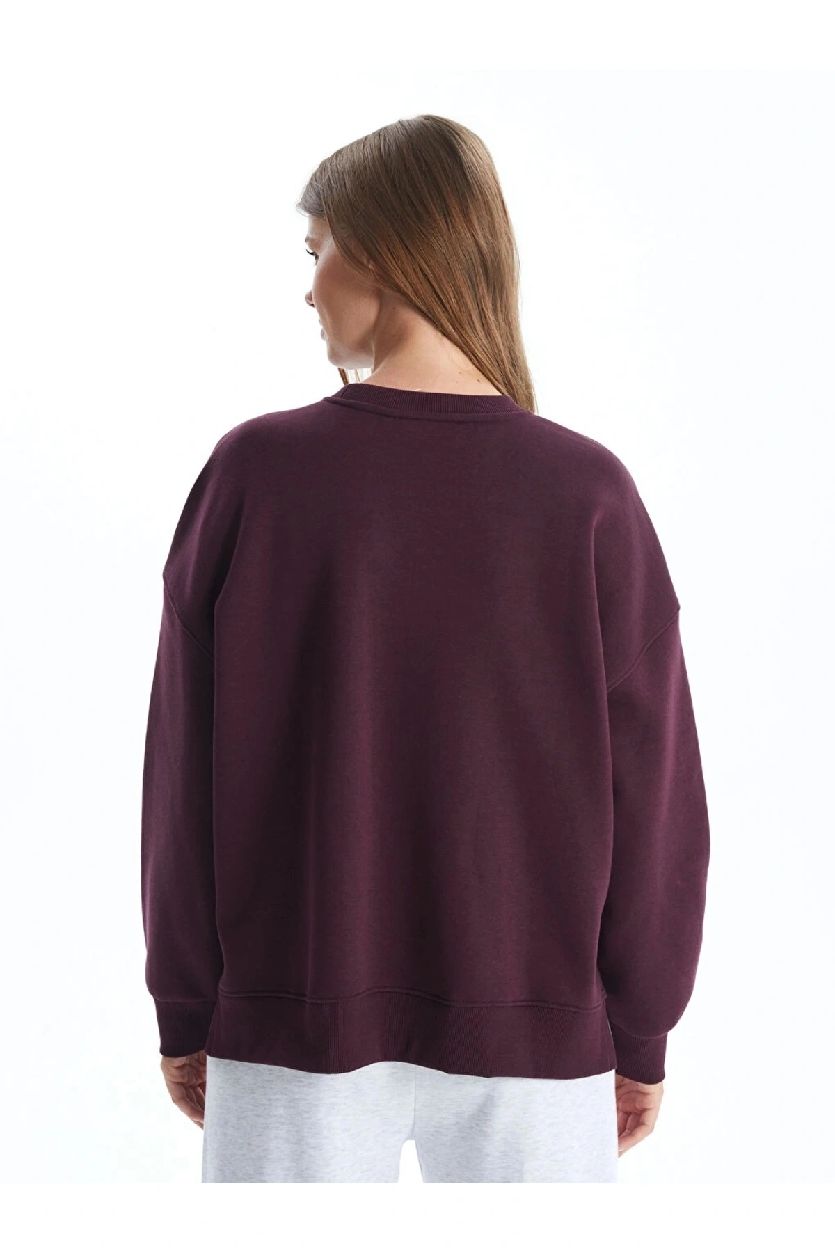 LCW Vision Mürdüm Bisiklet Yaka Baskılı Oversize Kadın Kalın Sweatshirt